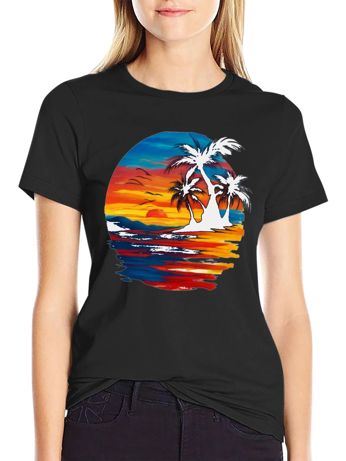 Tropical Palm Tree Sunset Graphic T-Shirt