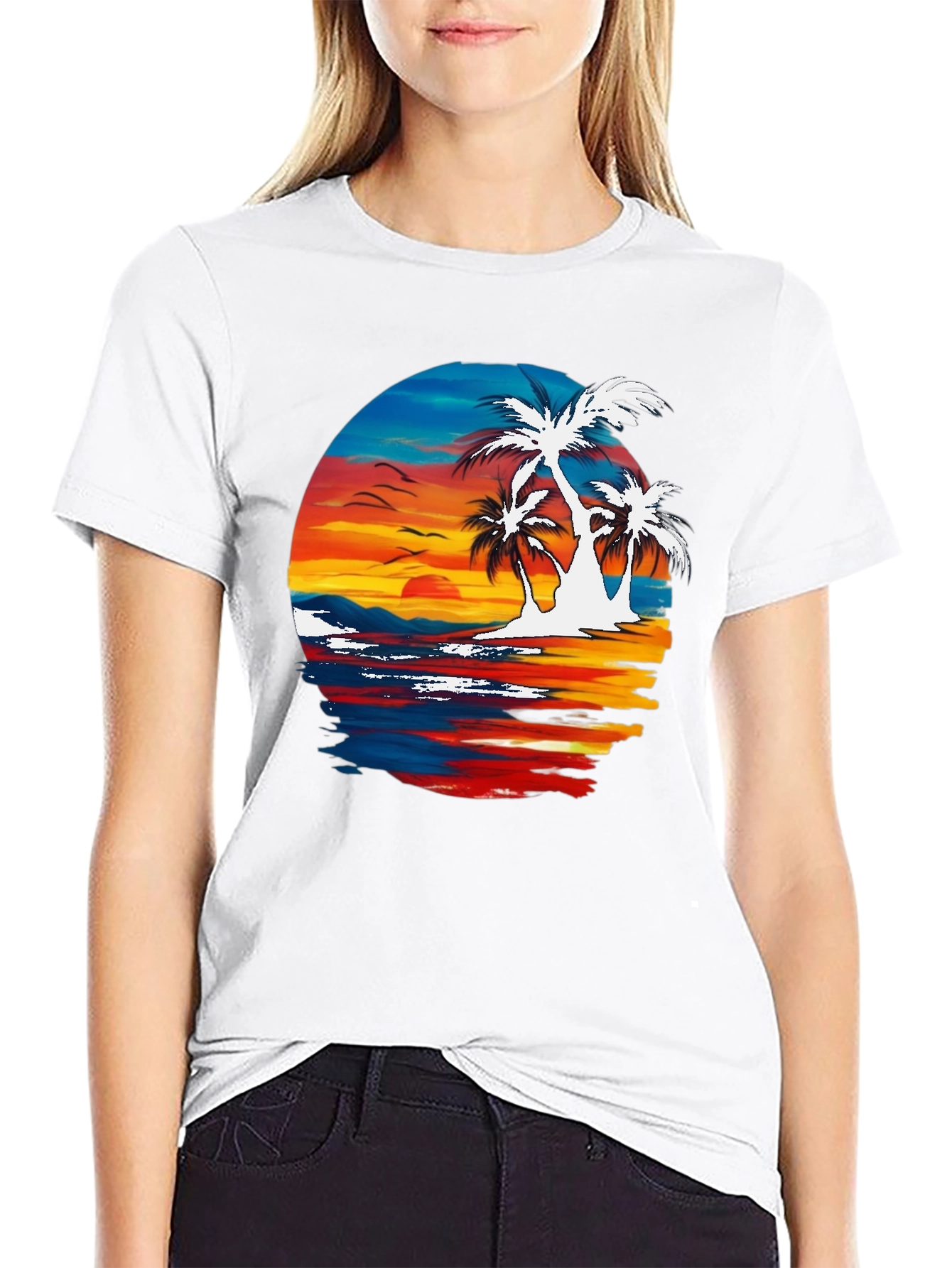 Tropical Palm Tree Sunset Graphic T-Shirt
