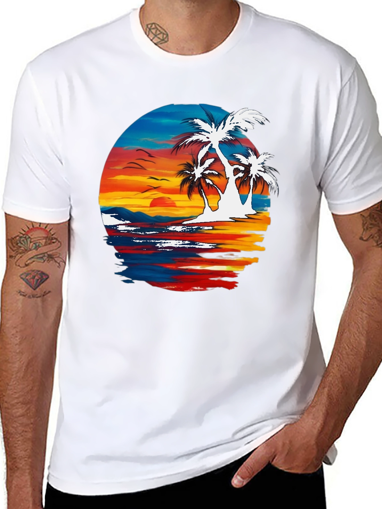 Tropical Palm Tree Sunset Graphic T-Shirt