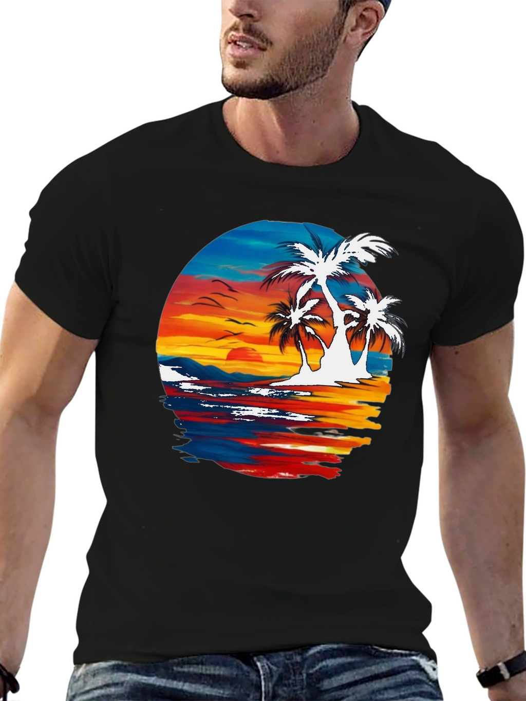 Tropical Palm Tree Sunset Graphic T-Shirt