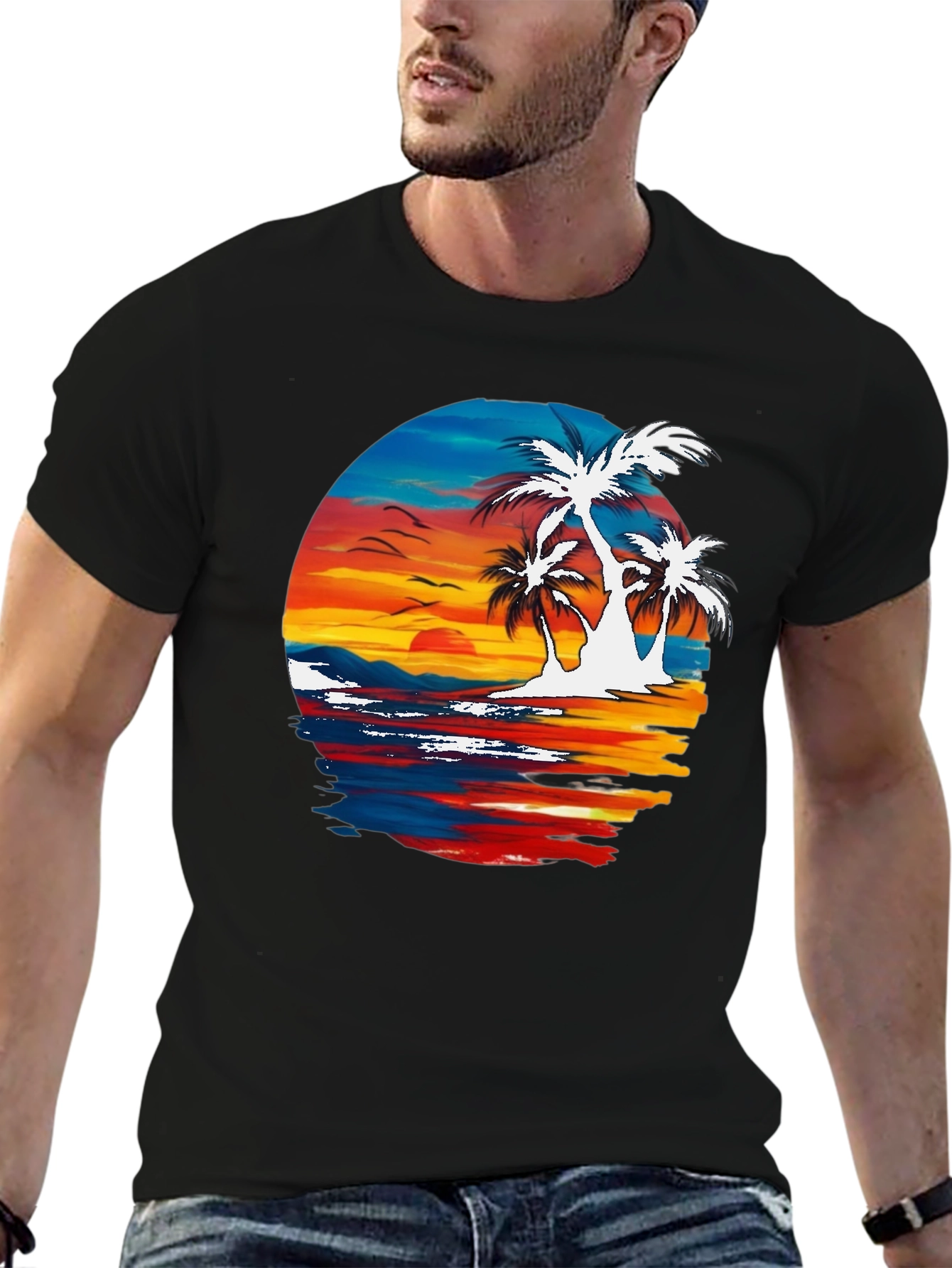 Tropical Palm Tree Sunset Graphic T-Shirt