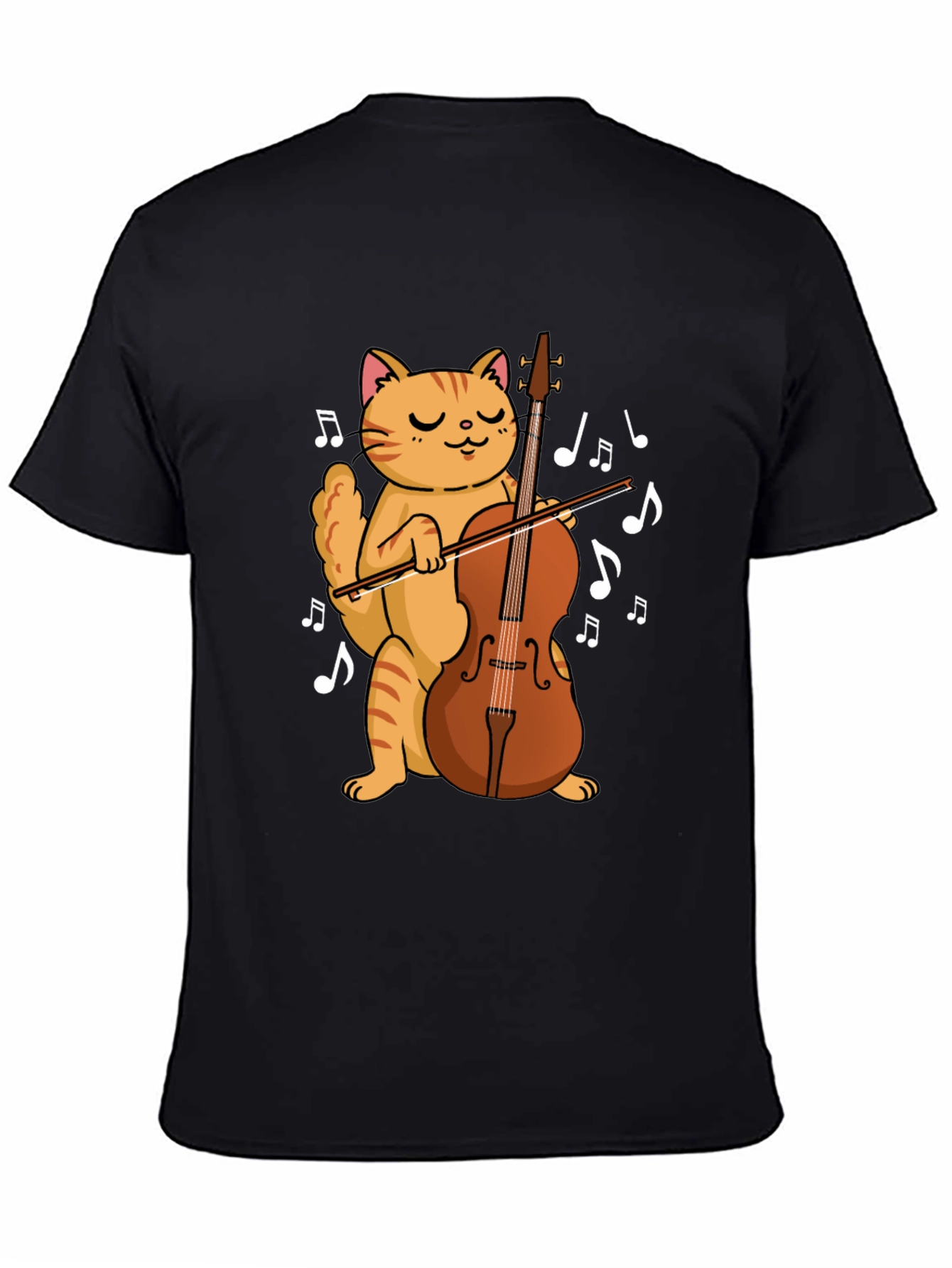 Cat Playing Cello Black T-Shirt