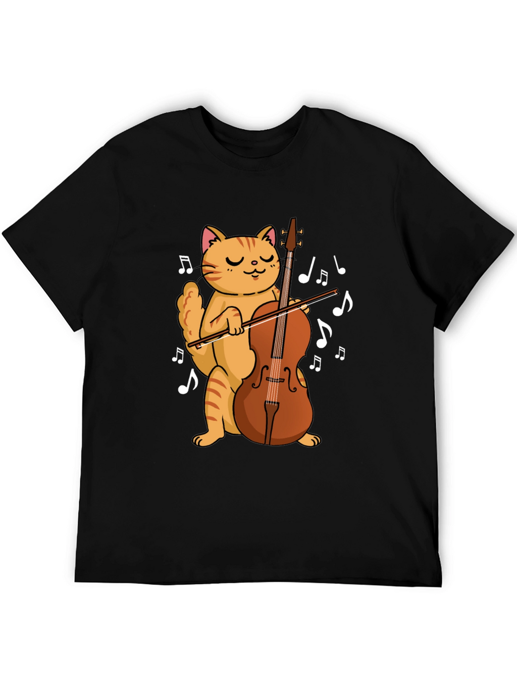 Cat Playing Cello Black T-Shirt