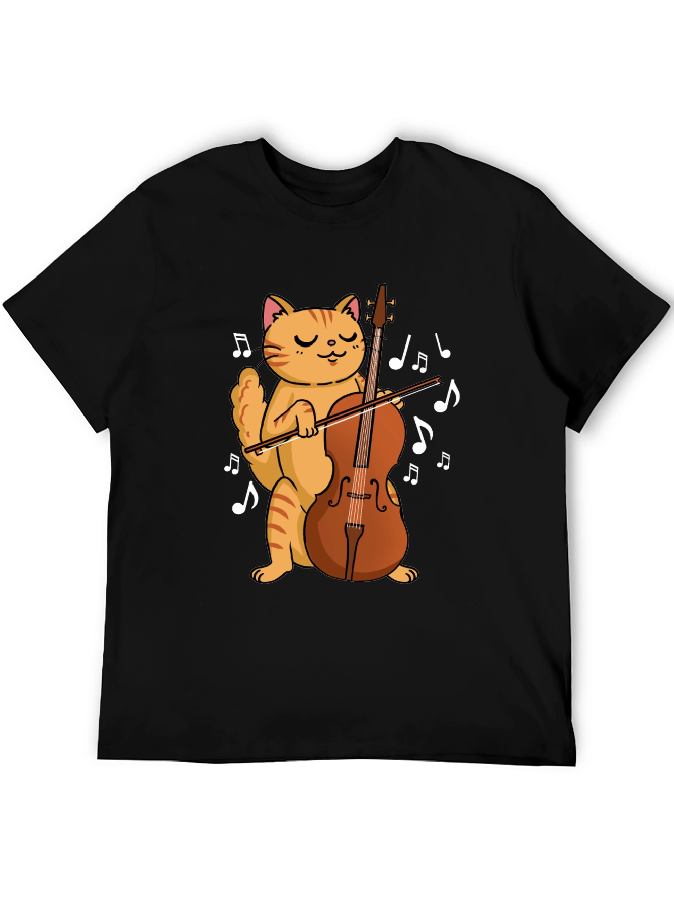 Cat Playing Cello Black T-Shirt