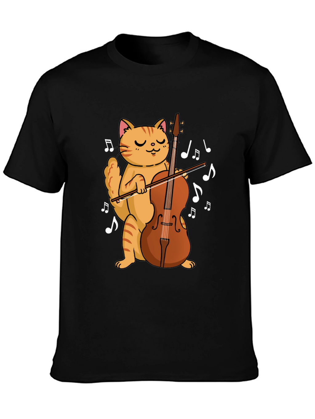 Cat Playing Cello Black T-Shirt