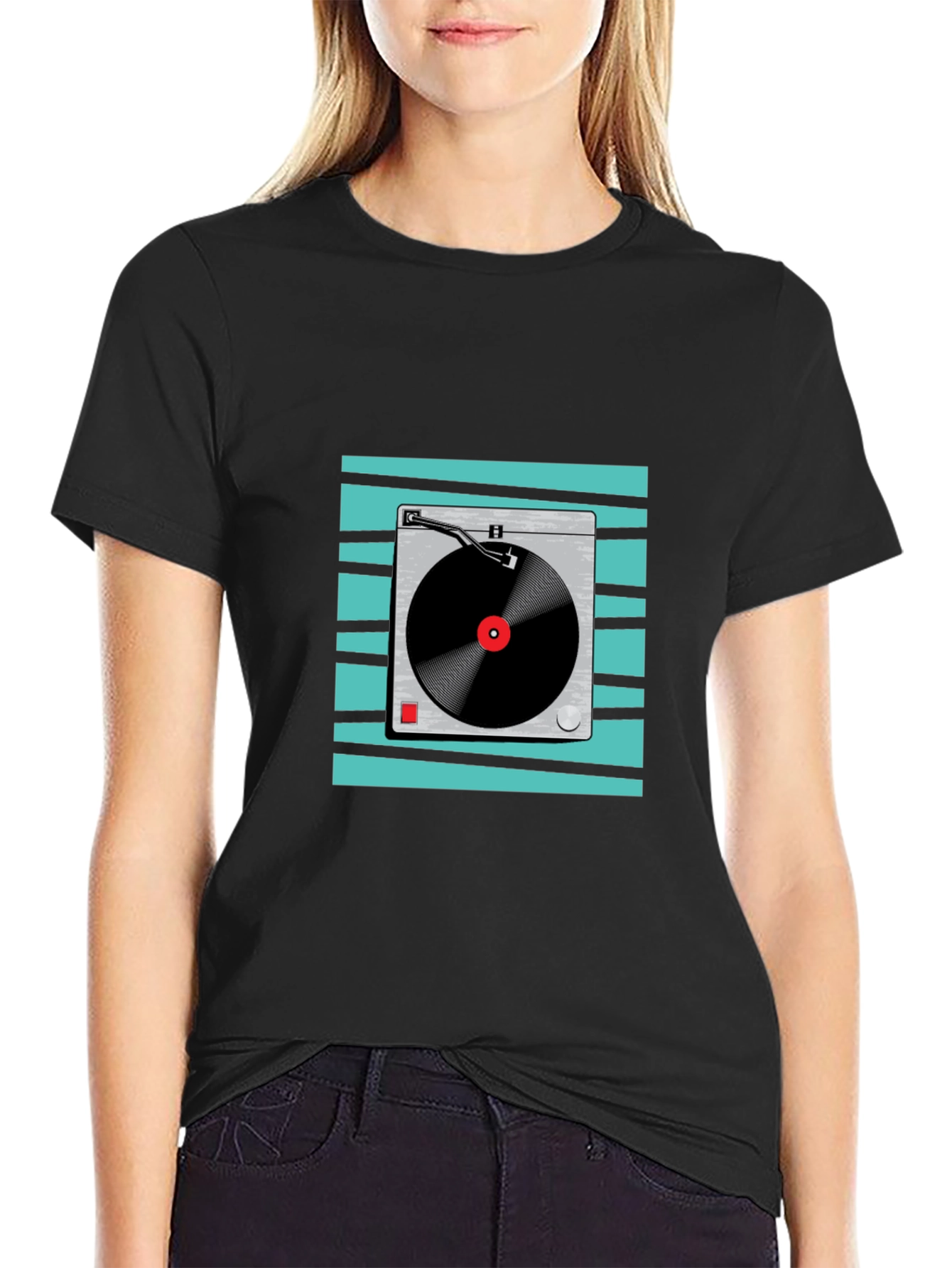 Retro Turntable Graphic Tee - Black