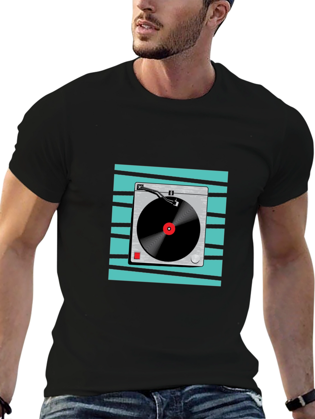 Retro Turntable Graphic Tee - Black