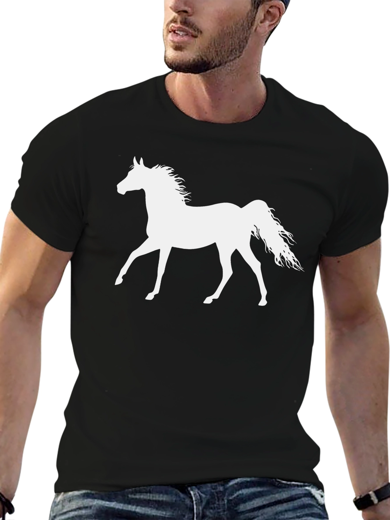 Horse Silhouette Graphic Tee - Black Cotton T-Shirt