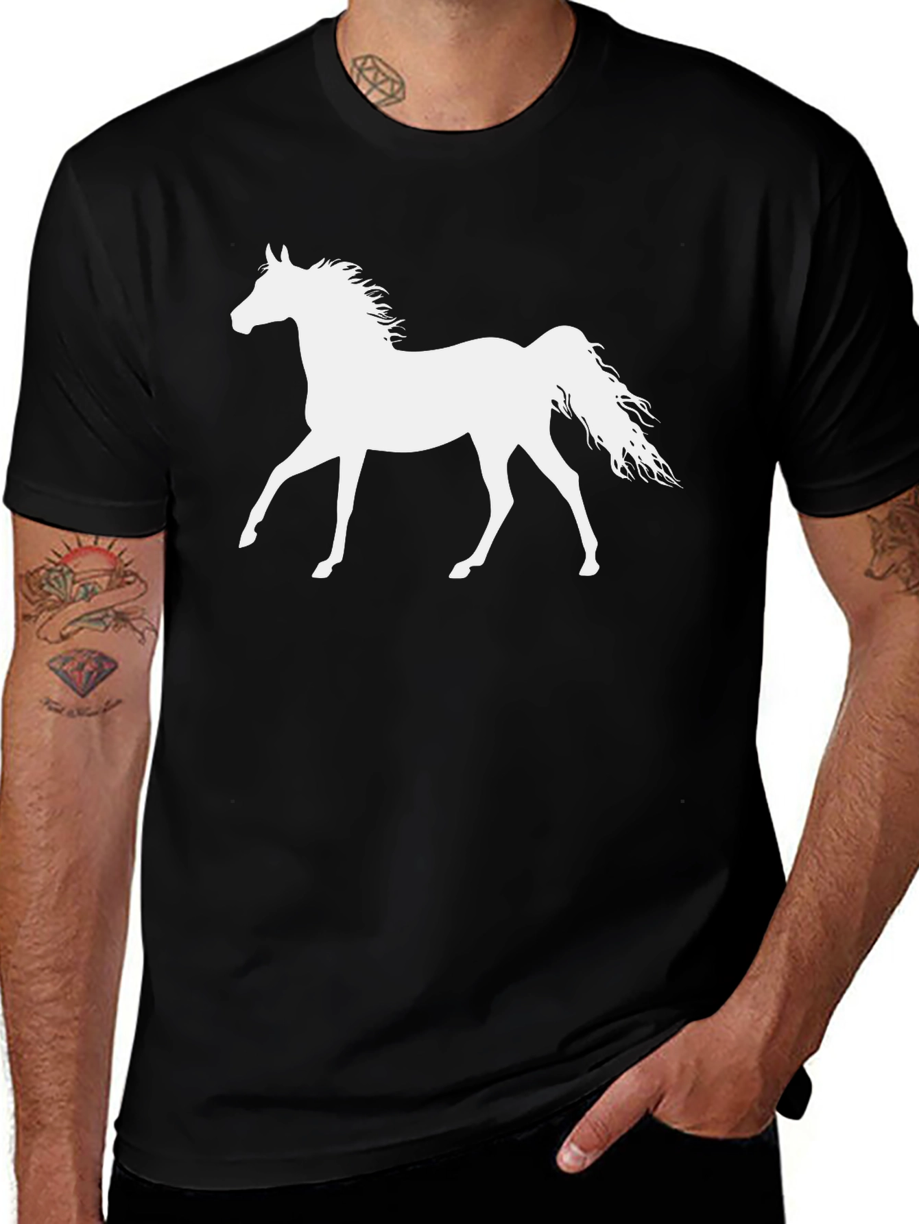 Horse Silhouette Graphic Tee - Black Cotton T-Shirt