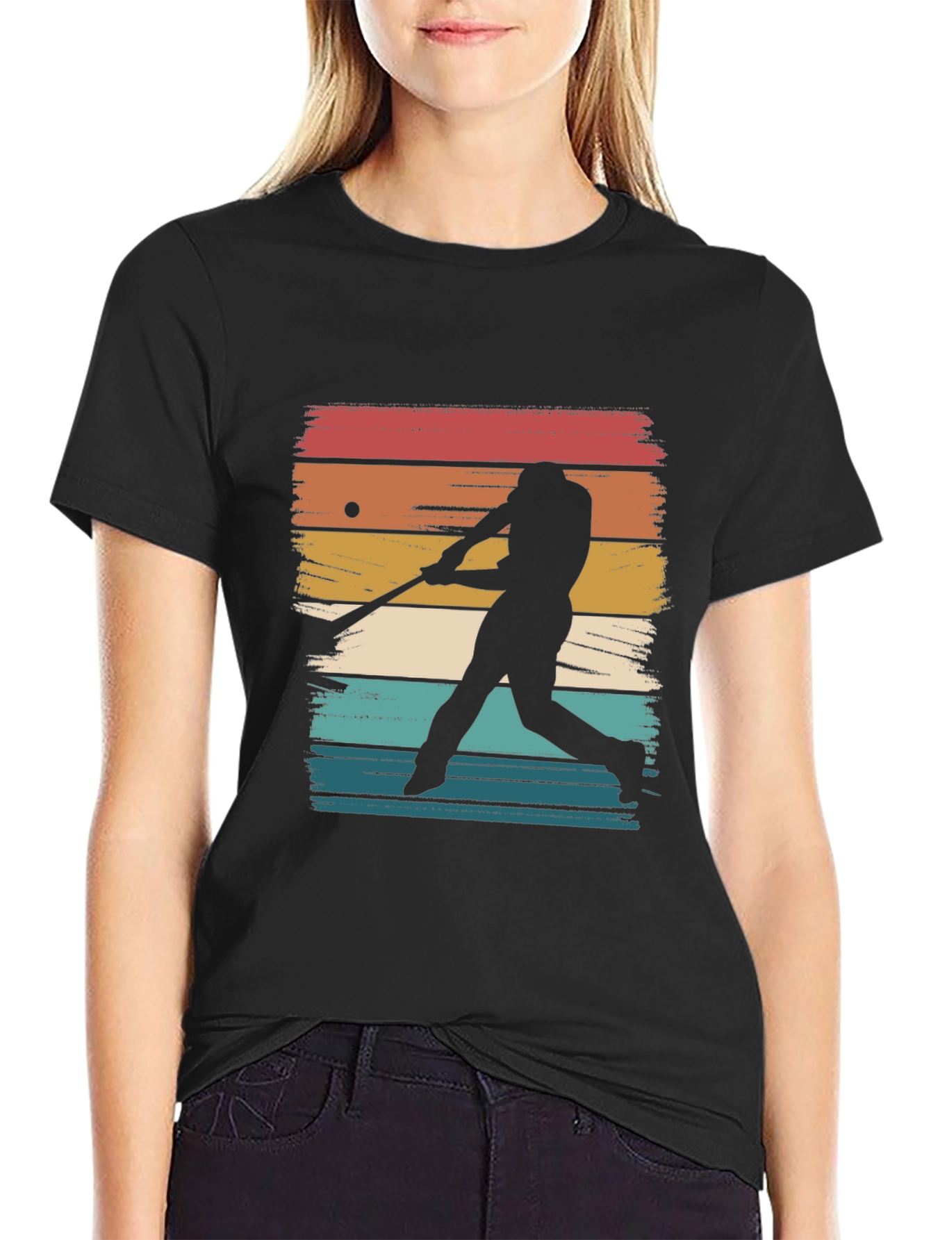 Vintage Baseball Silhouette Graphic Tee - Black