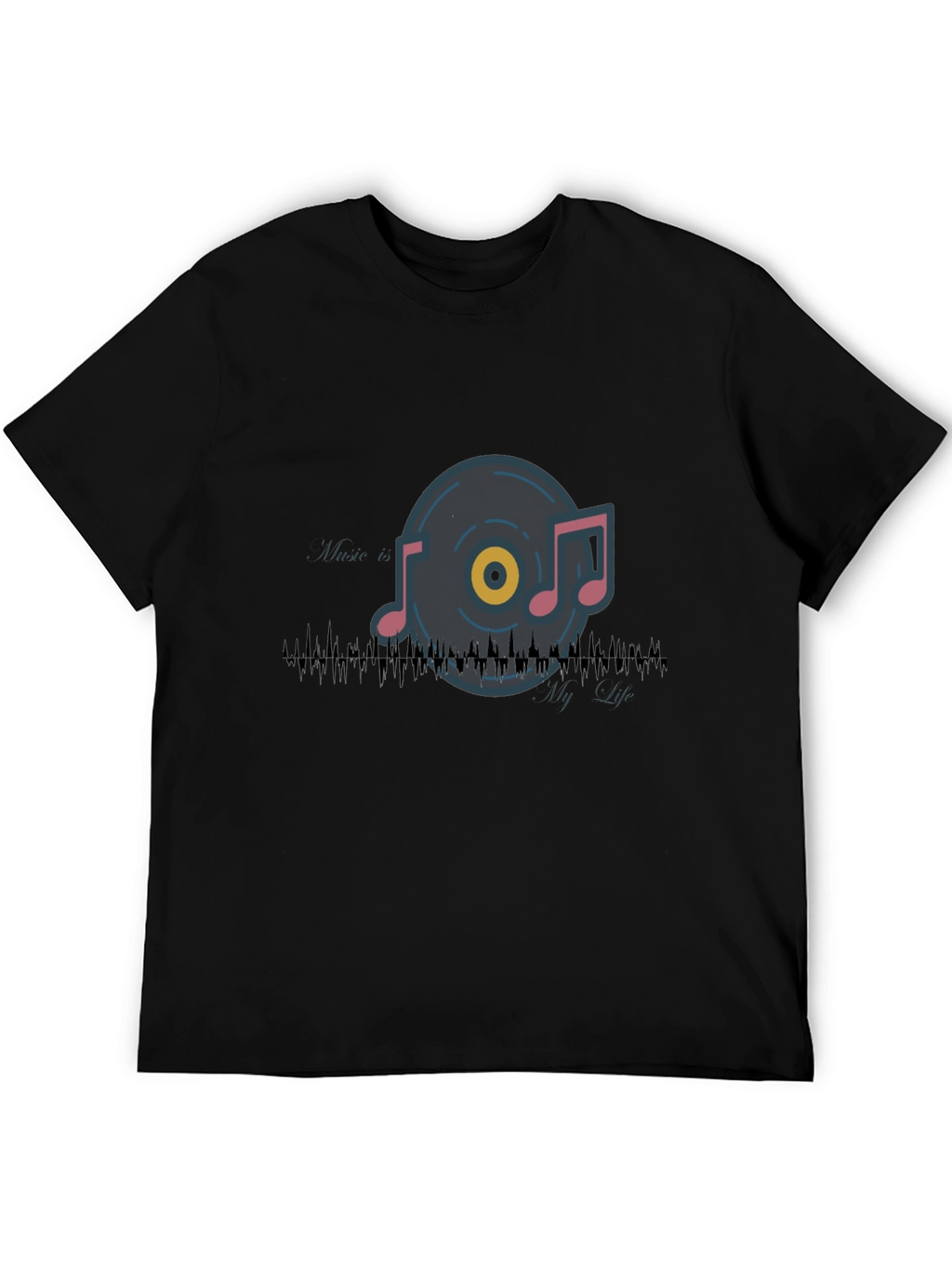 Music Notes Graphic Tee - Black Cotton T-Shirt