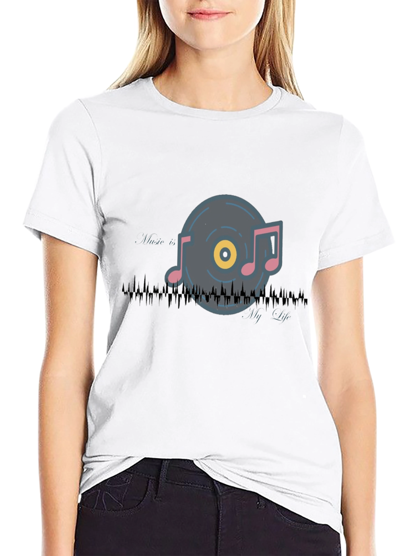 Music Notes Graphic Tee - Black Cotton T-Shirt