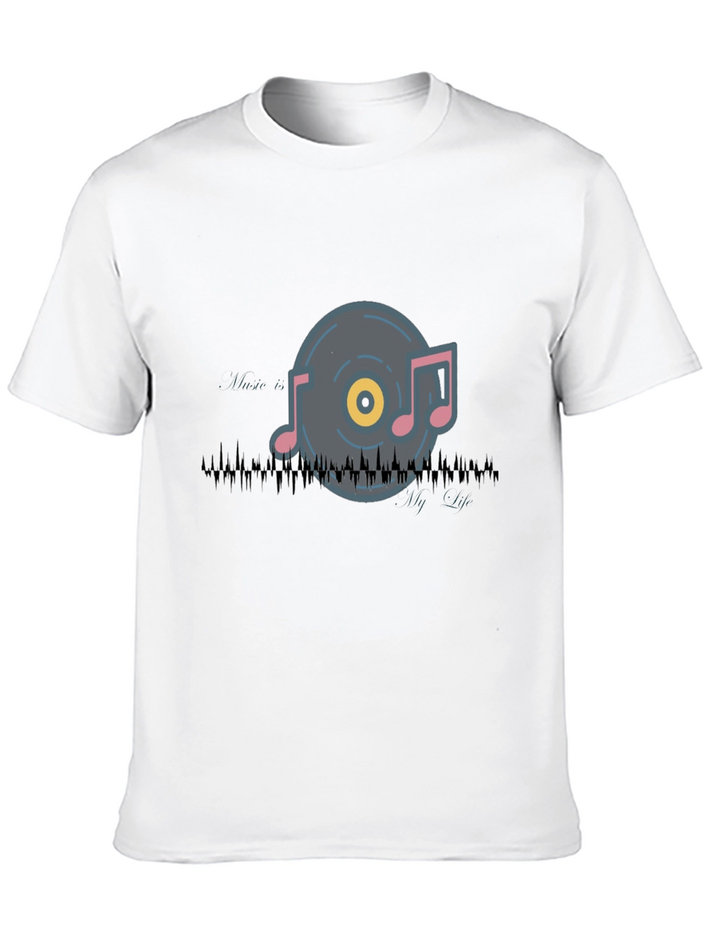 Music Notes Graphic Tee - Black Cotton T-Shirt