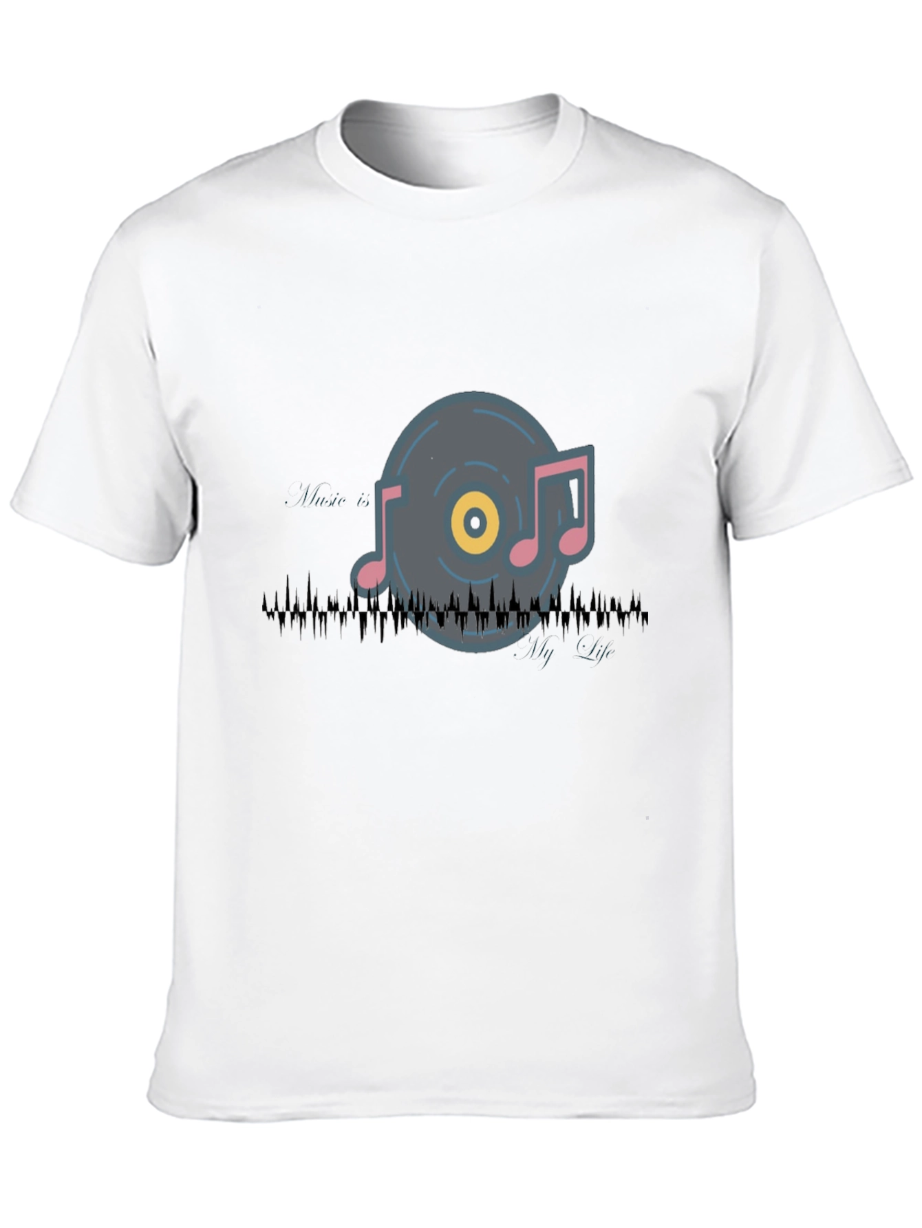 Music Notes Graphic Tee - Black Cotton T-Shirt
