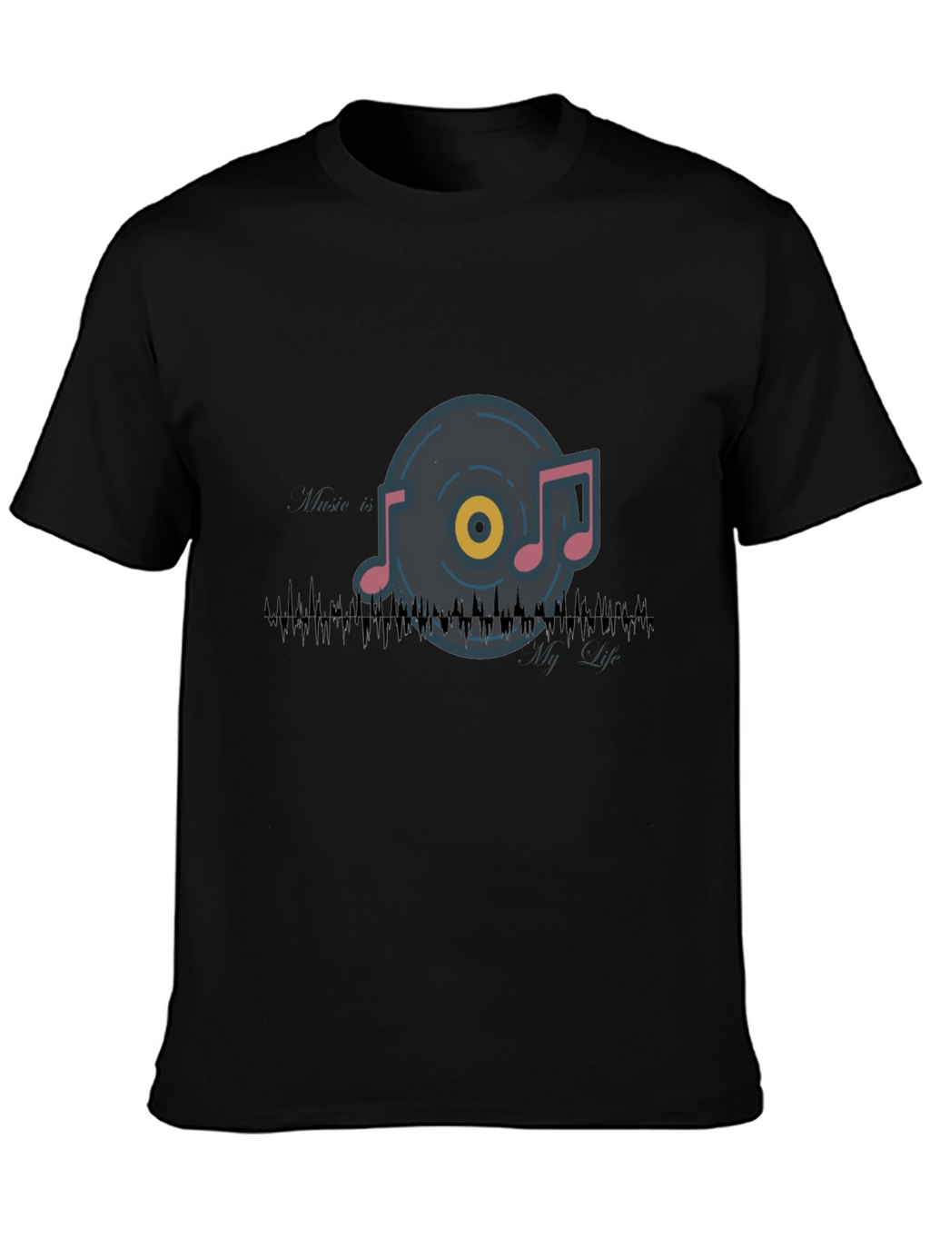 Music Notes Graphic Tee - Black Cotton T-Shirt