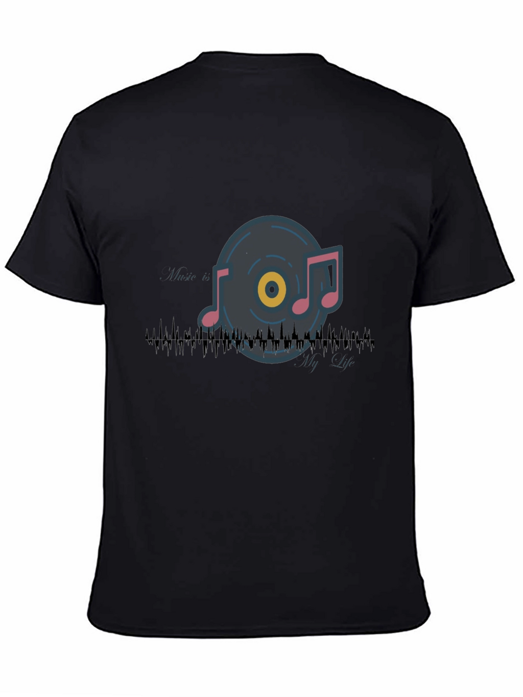 Music Notes Graphic Tee - Black Cotton T-Shirt