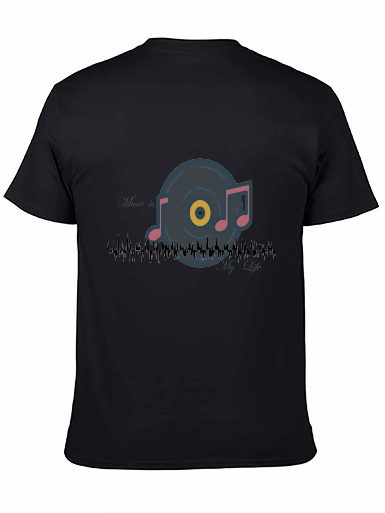 Music Notes Graphic Tee - Black Cotton T-Shirt