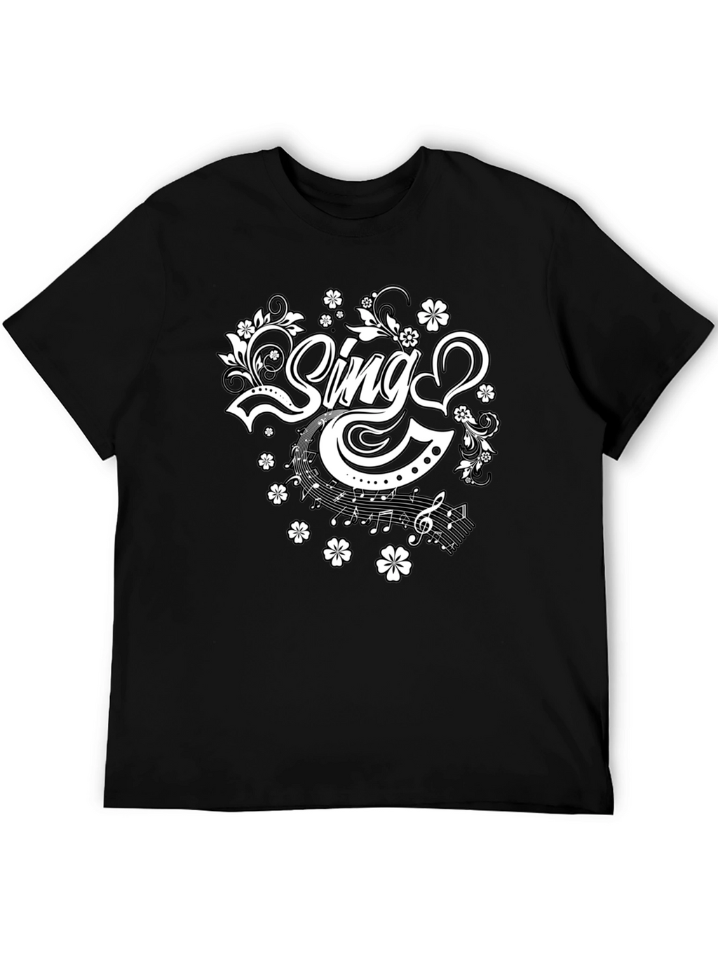 Sing Floral Graphic Tee - Black Cotton T-Shirt