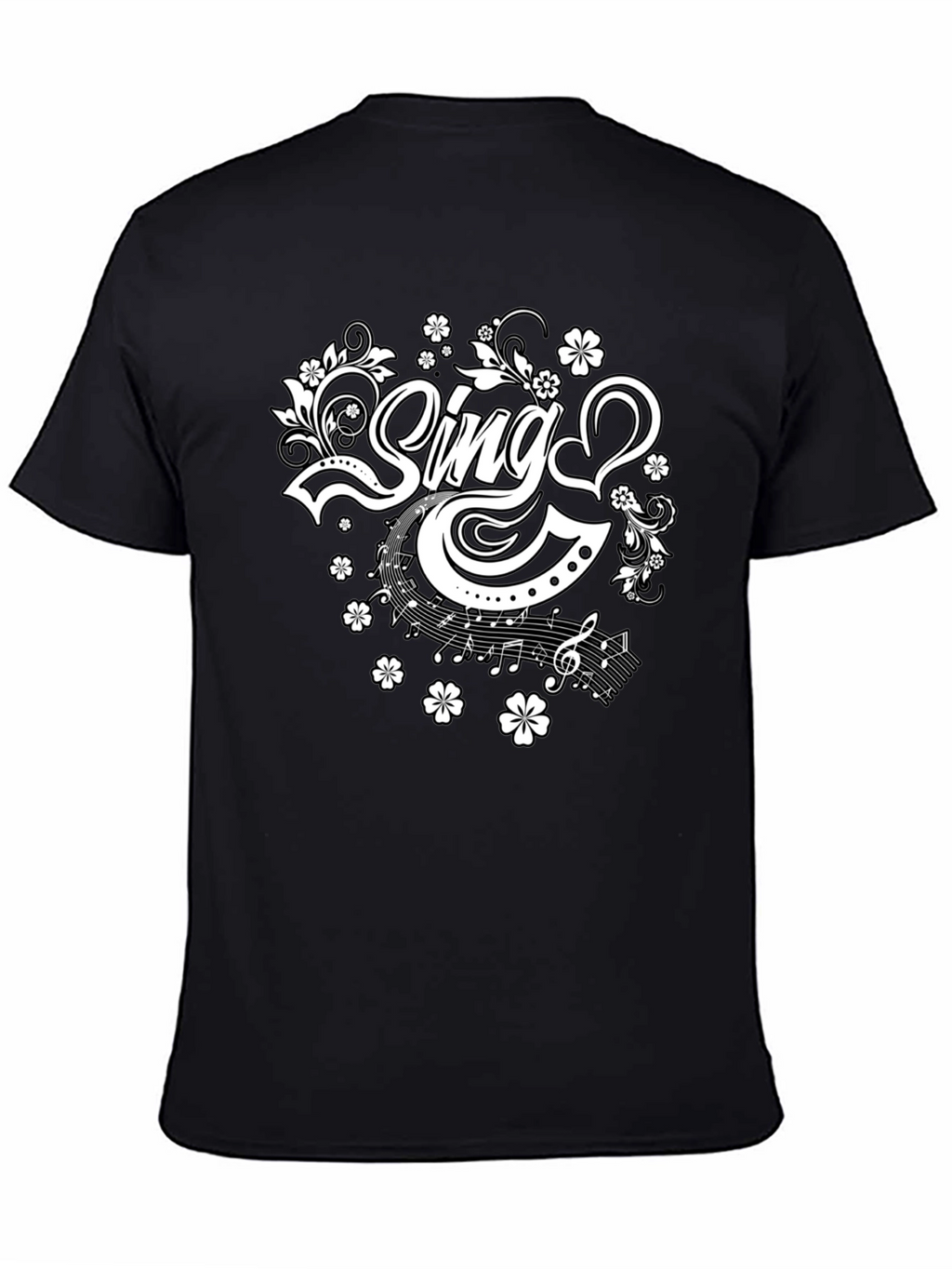 Sing Floral Graphic Tee - Black Cotton T-Shirt
