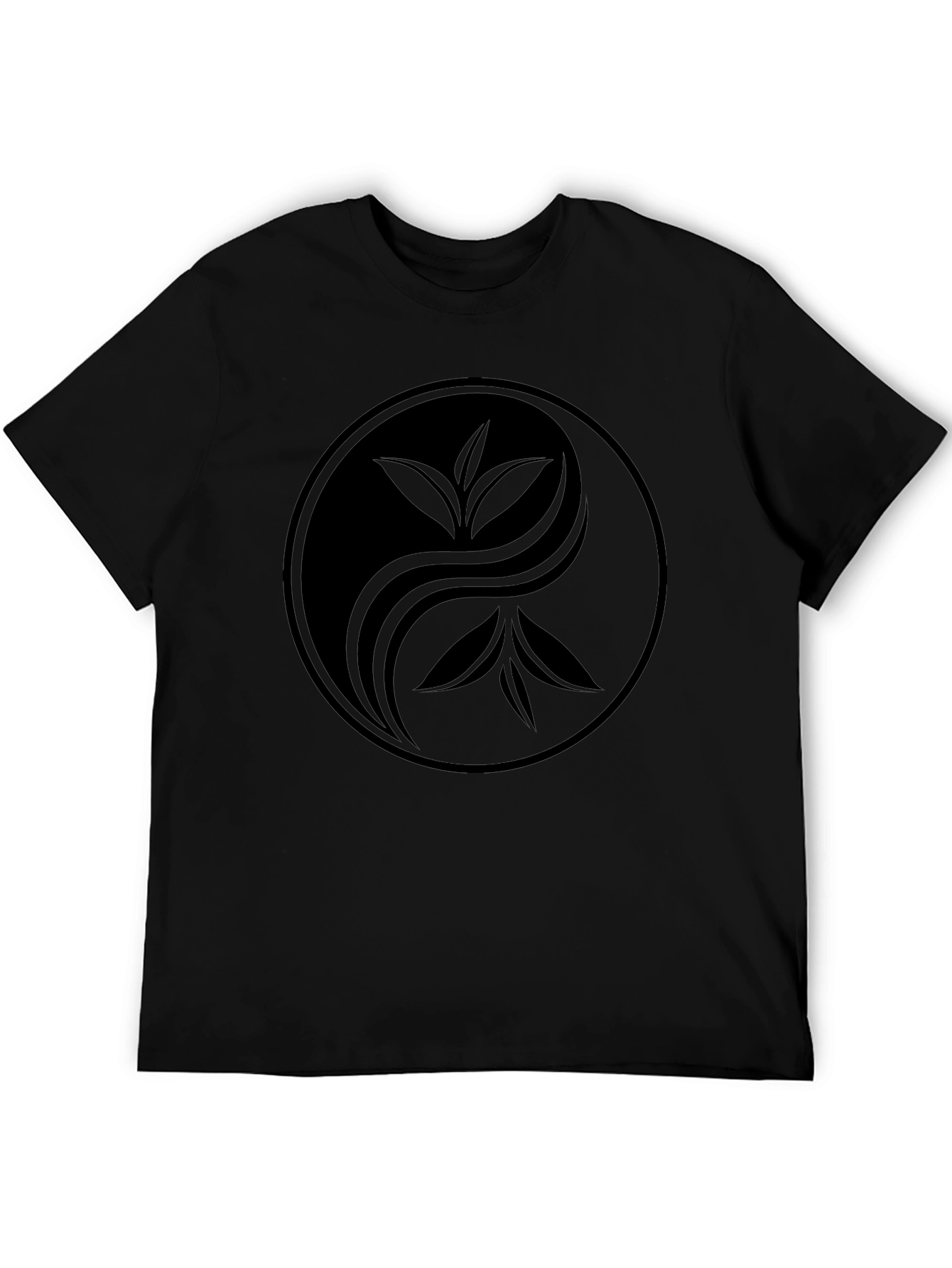 Yin Yang Tea Leaf Graphic Tee - Soft Black Cotton