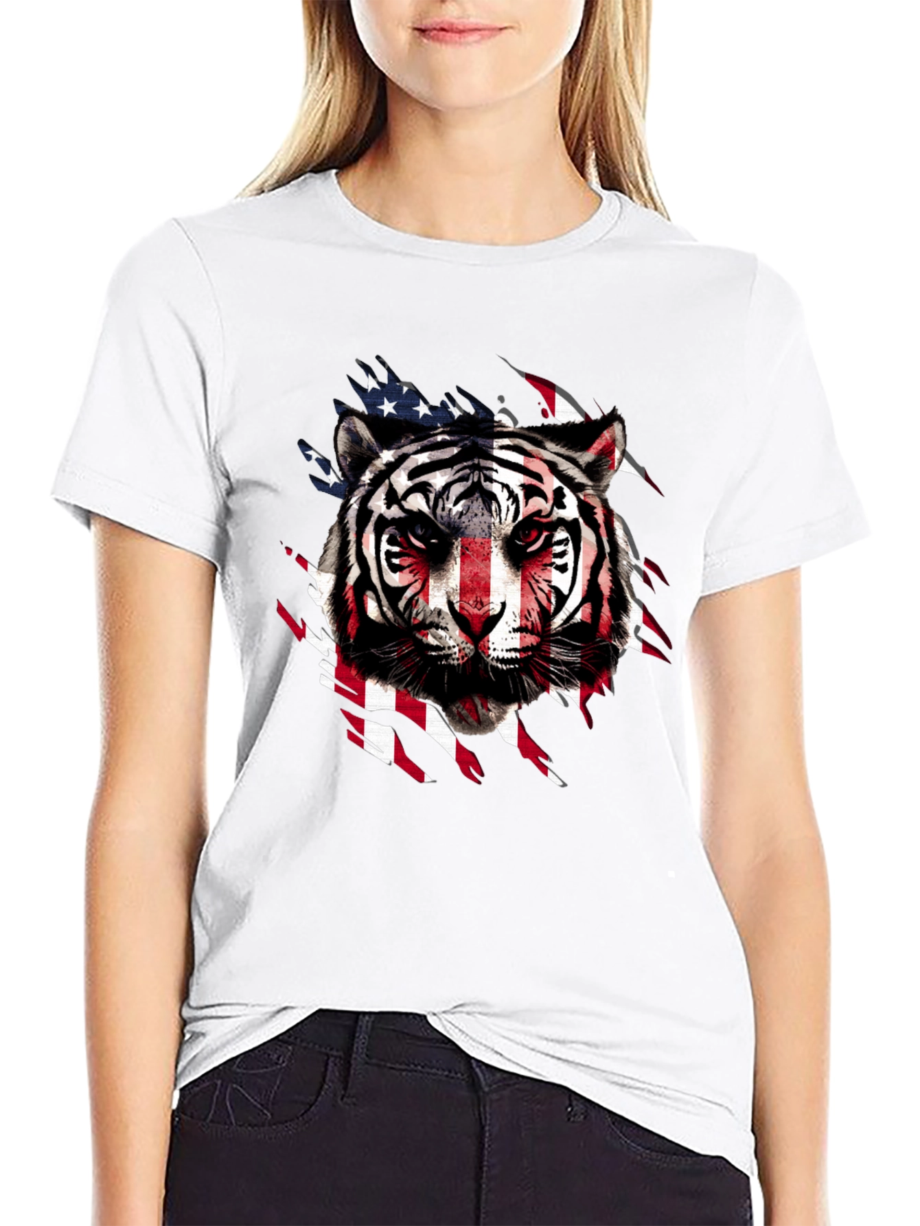 American Flag Tiger Graphic T-Shirt