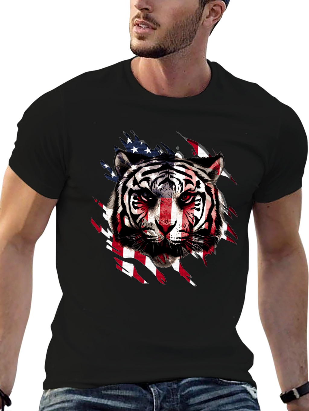 American Flag Tiger Graphic T-Shirt