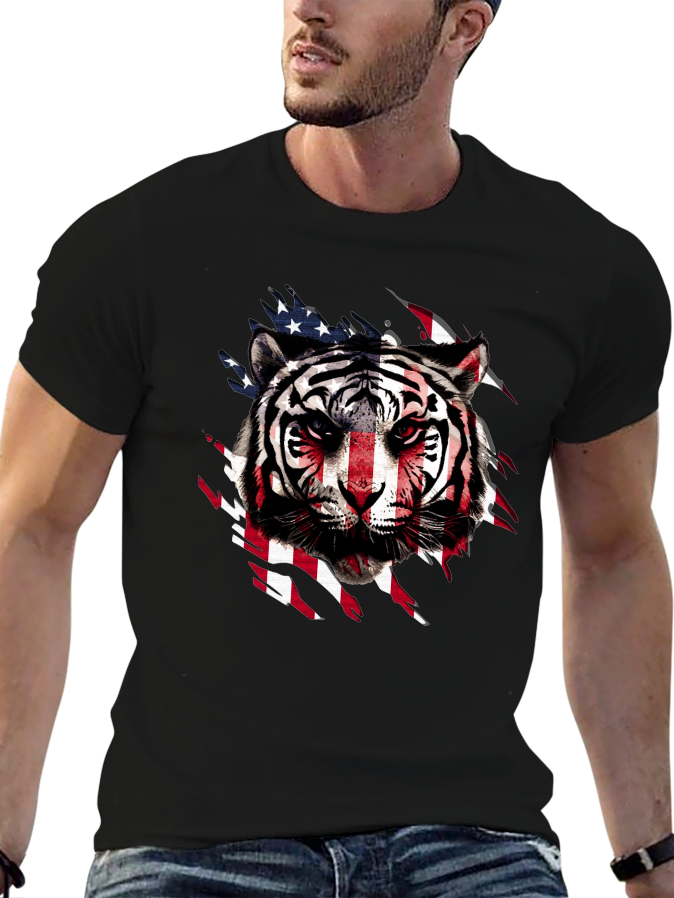 American Flag Tiger Graphic T-Shirt
