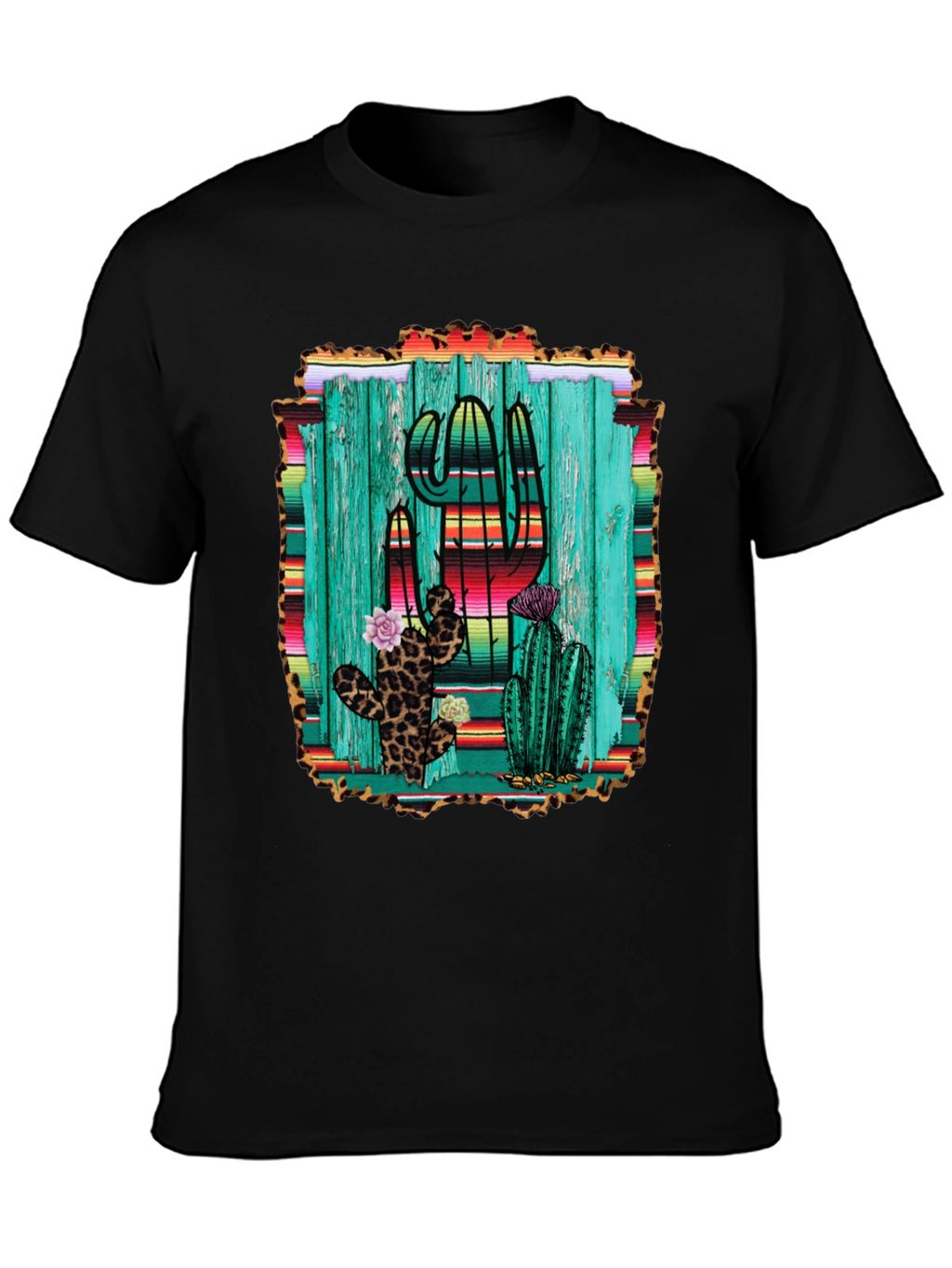Cactus Print Mens Black T-Shirt
