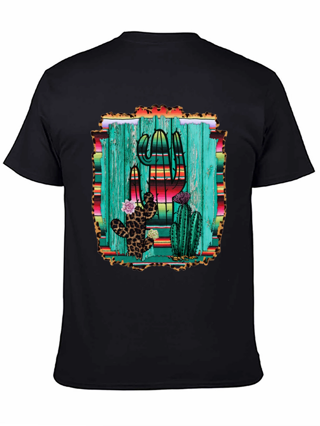 Cactus Print Mens Black T-Shirt