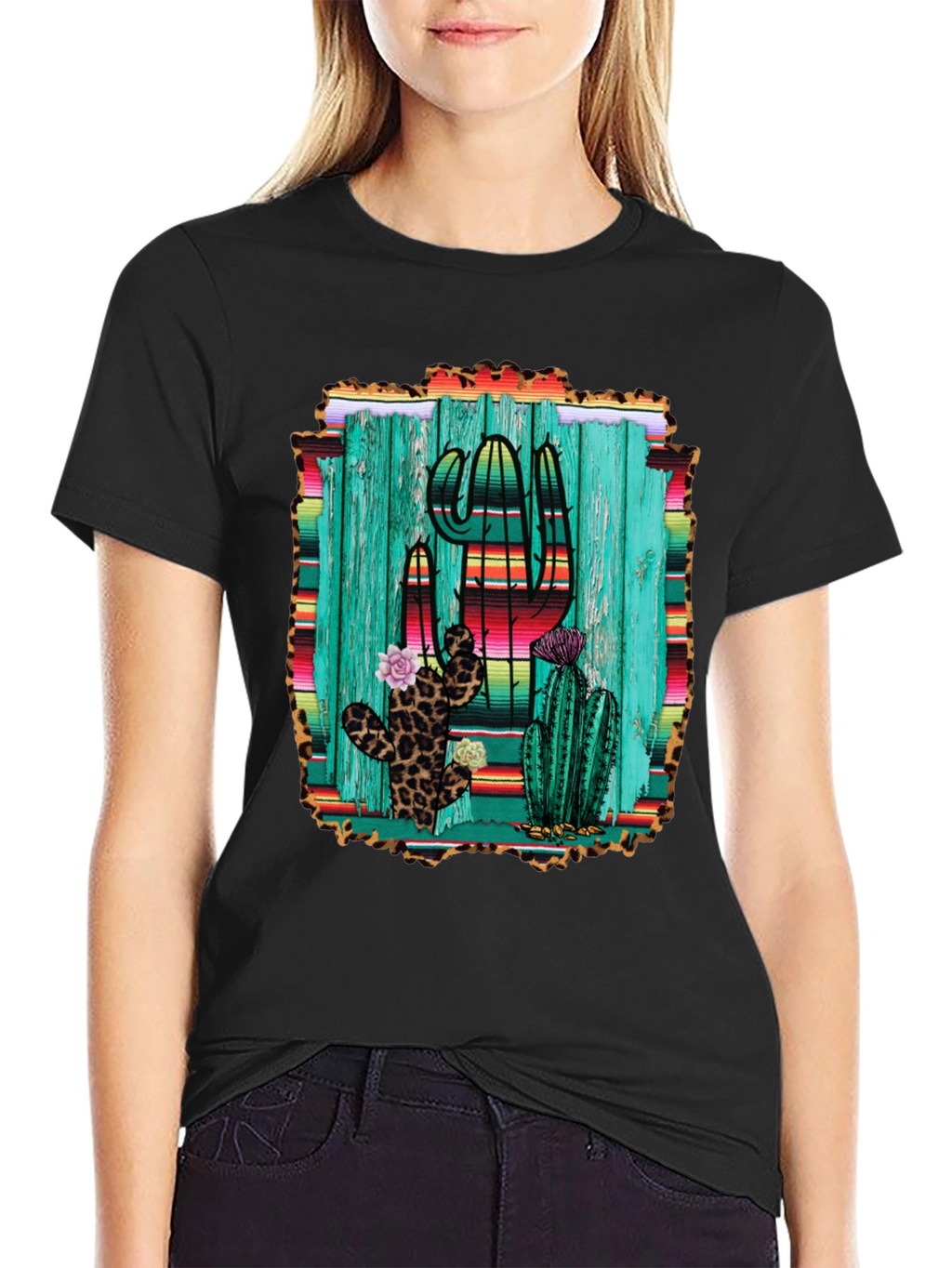 Cactus Print Mens Black T-Shirt