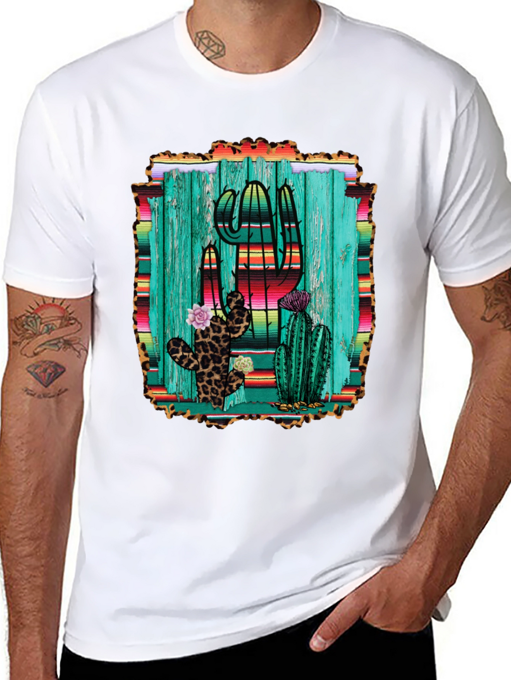 Cactus Print Mens Black T-Shirt