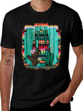 Cactus Print Mens Black T-Shirt