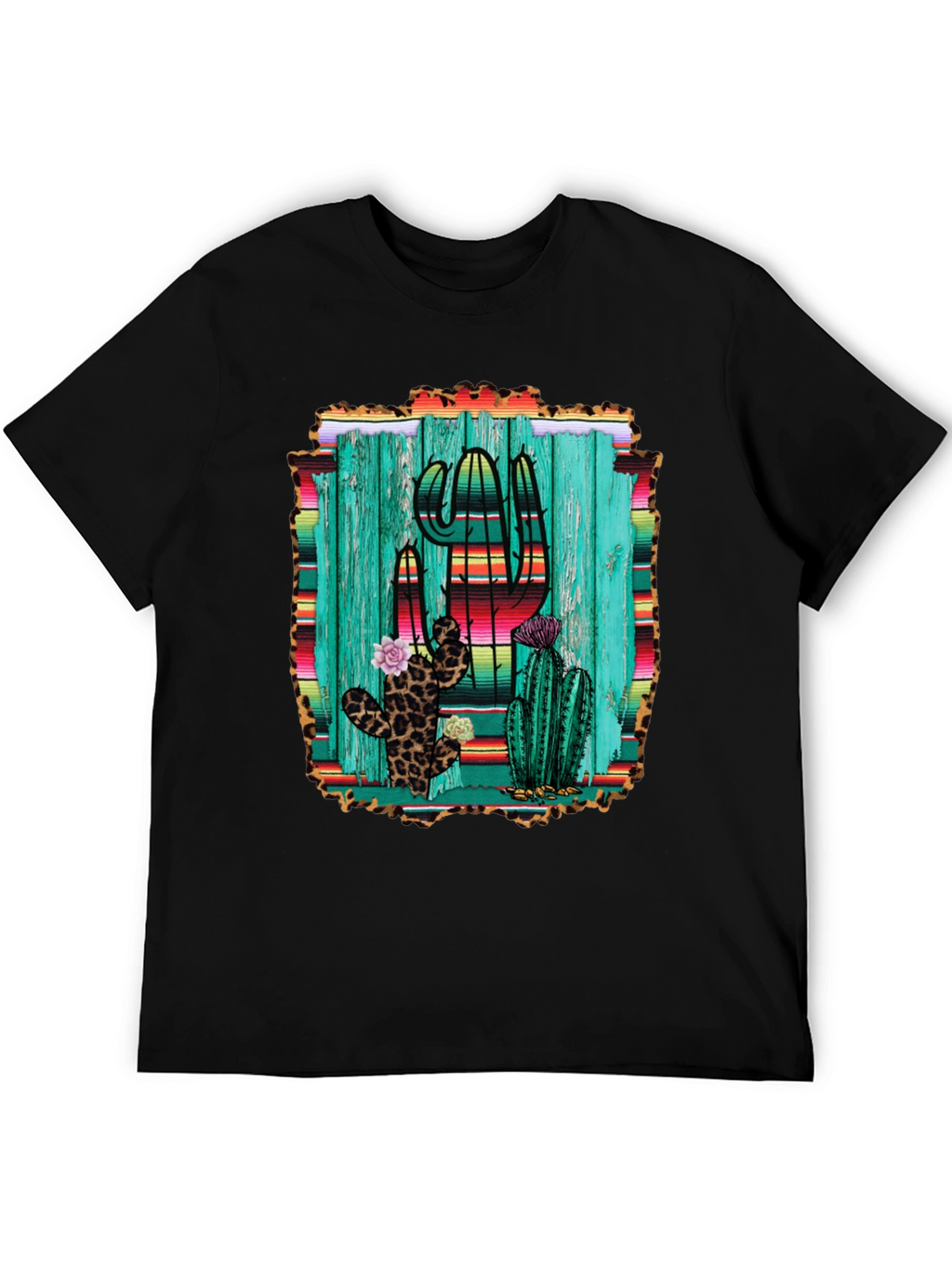 Cactus Print Mens Black T-Shirt