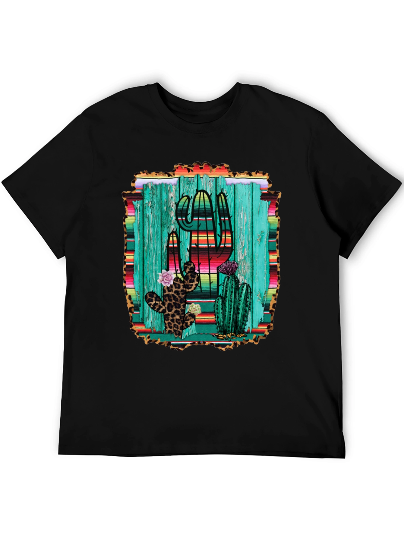 Cactus Print Mens Black T-Shirt