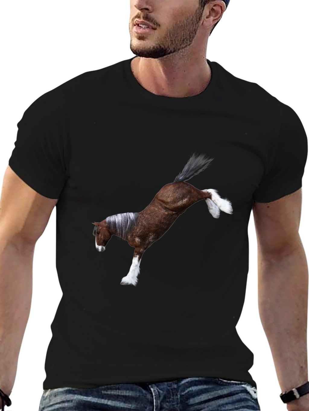 Black T-Shirt with Horse Graphic