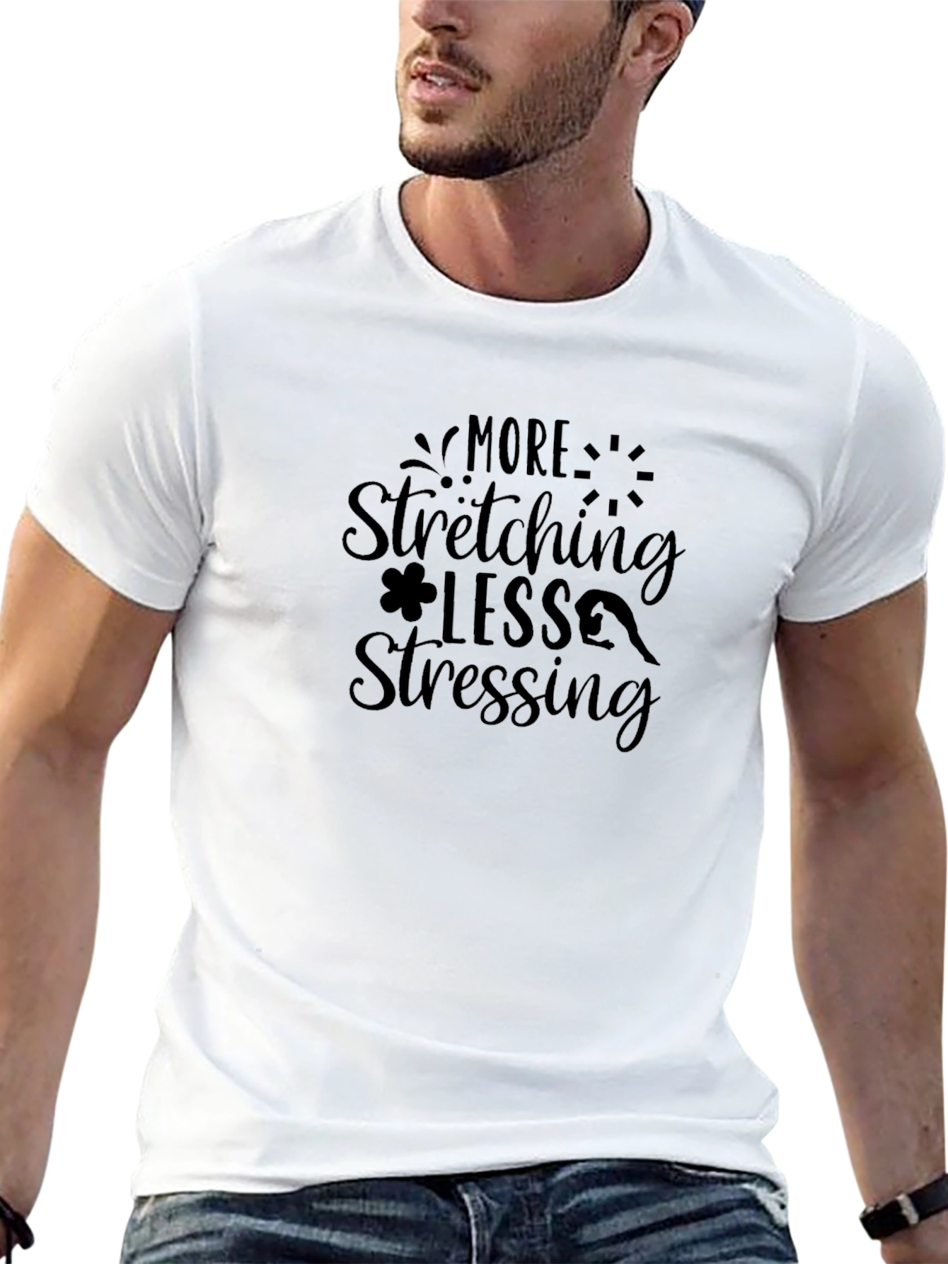 Stretching Less Stressing Black Graphic Tee