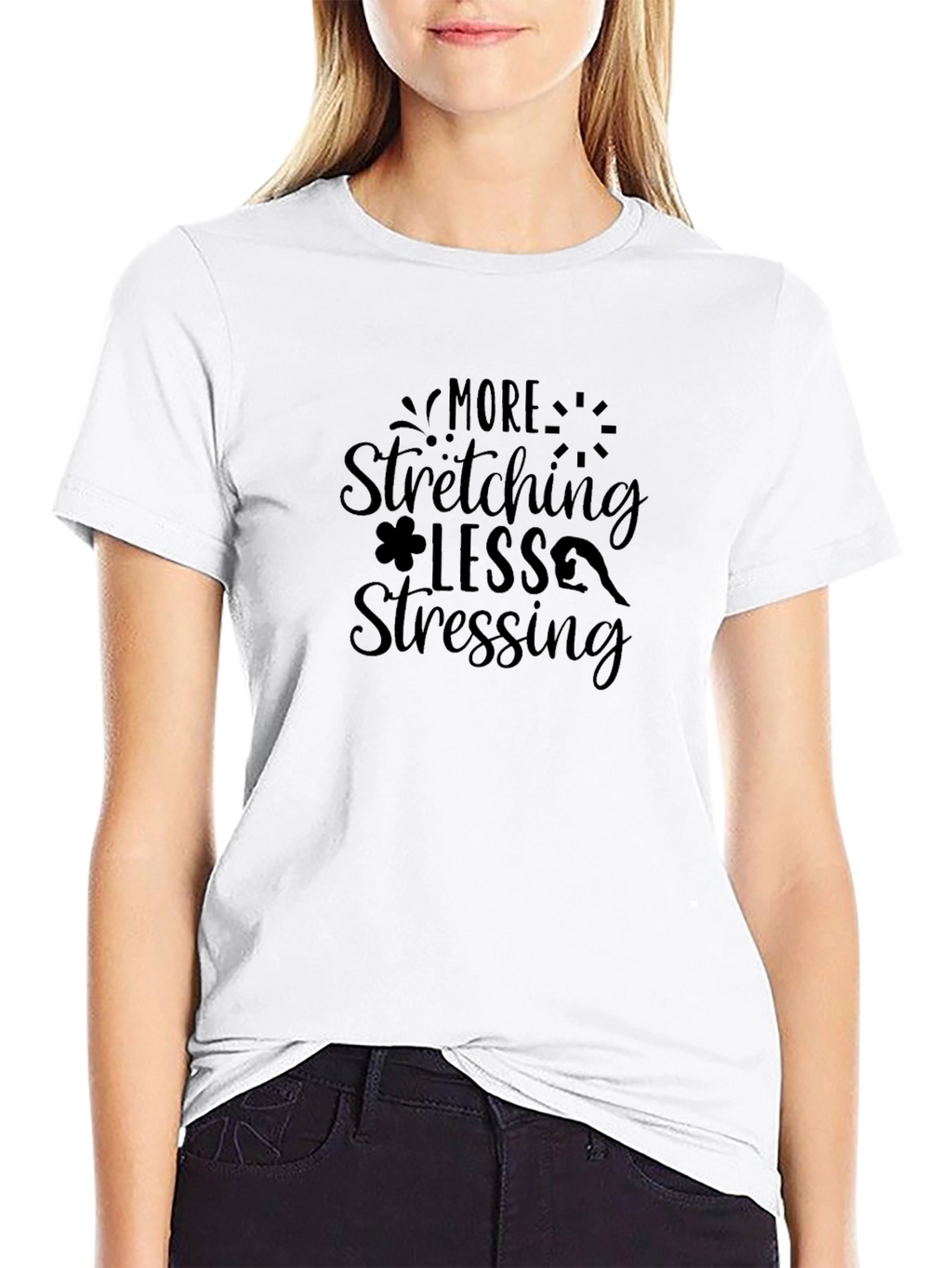 Stretching Less Stressing Black Graphic Tee