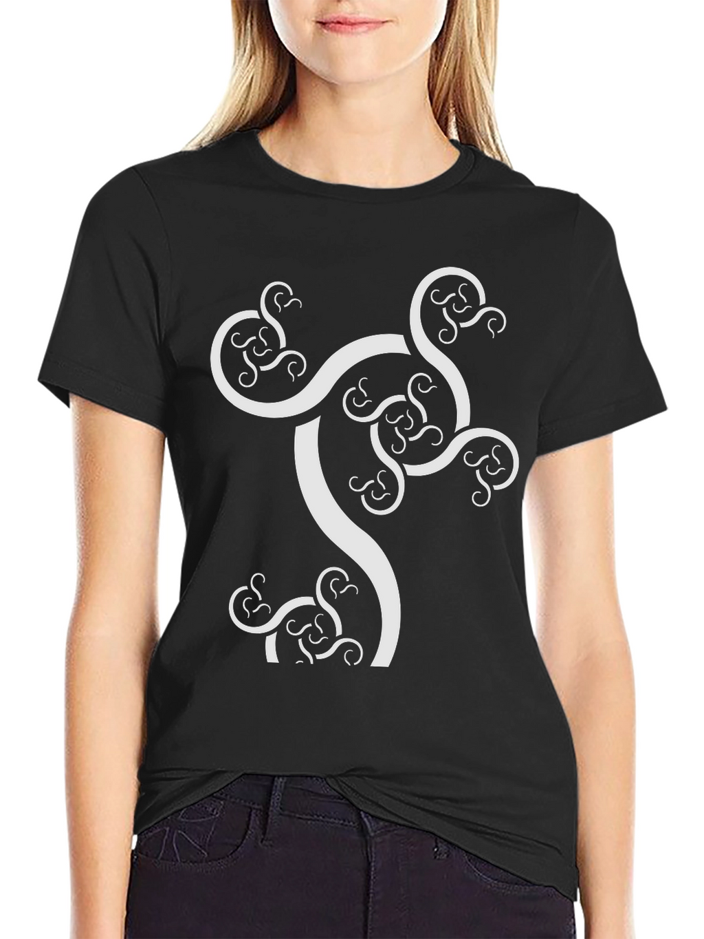 Abstract Fractal Design Black T-Shirt