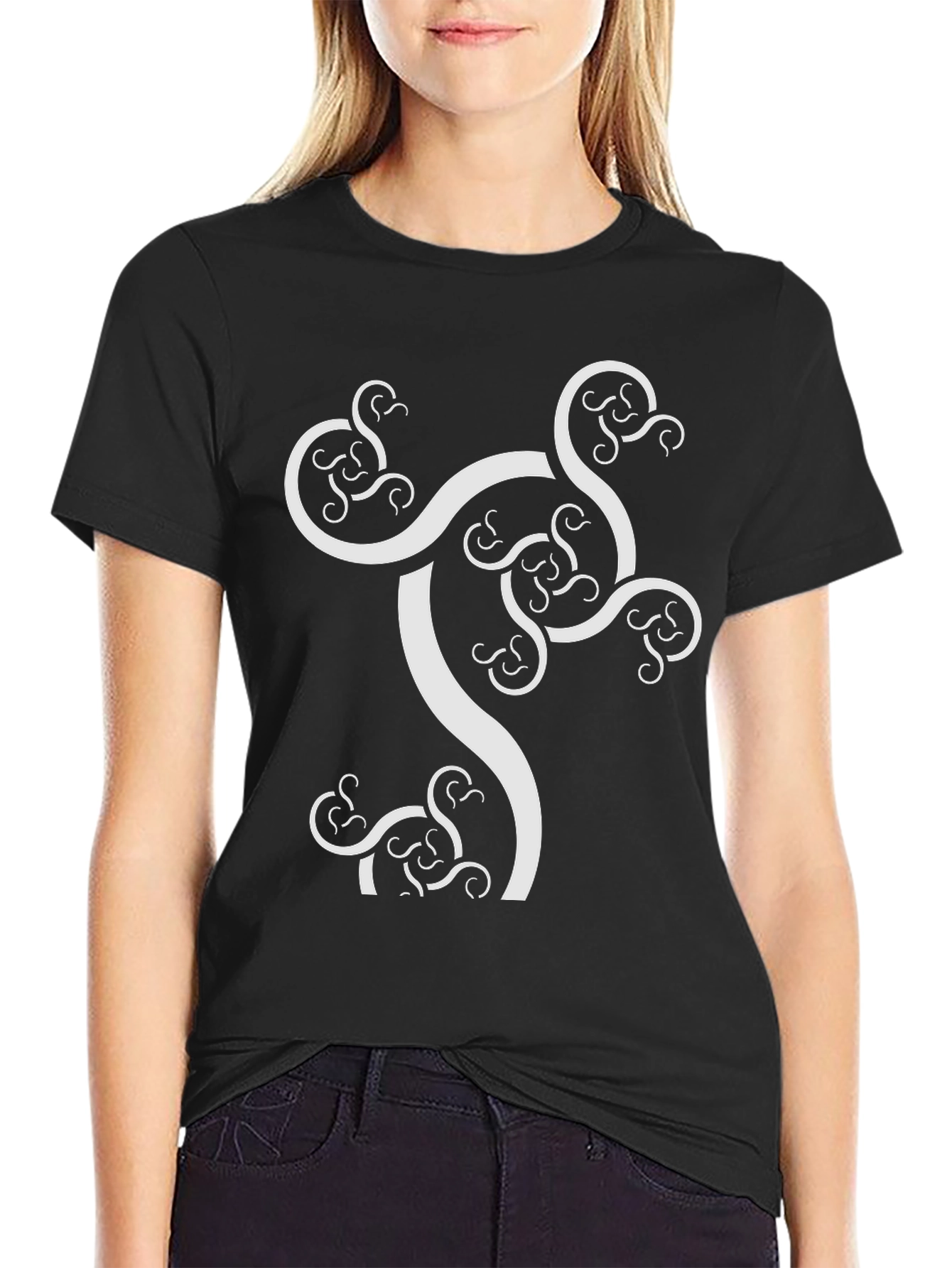 Abstract Fractal Design Black T-Shirt