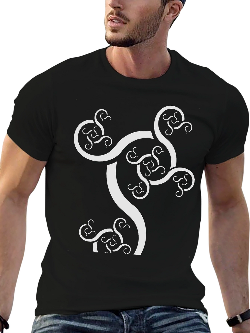 Abstract Fractal Design Black T-Shirt