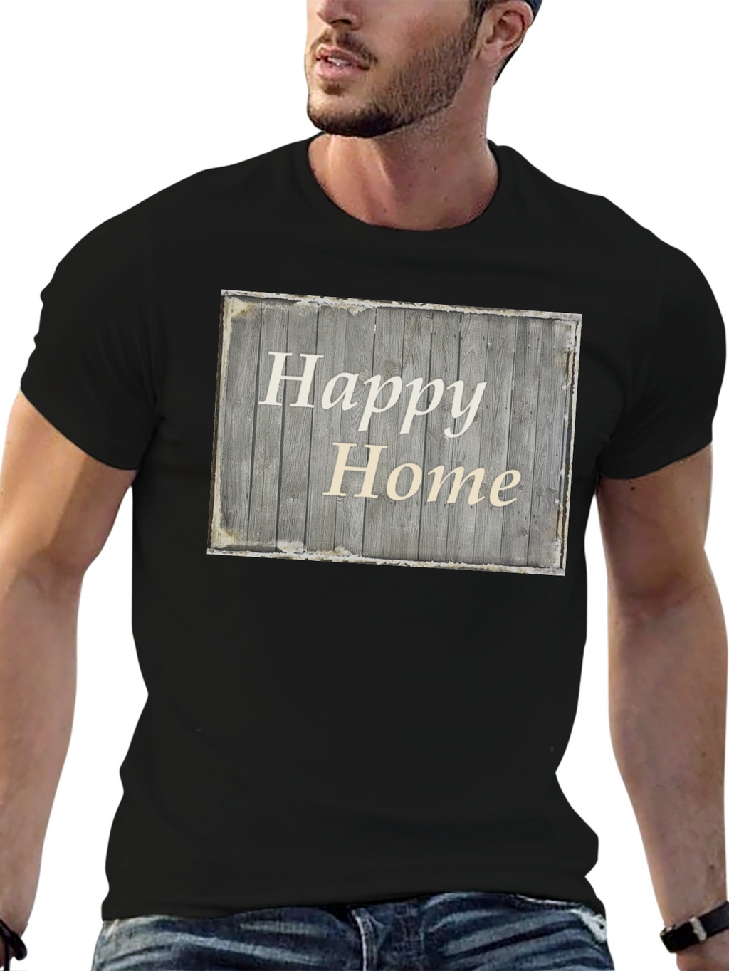 Happy Home Rustic Wooden Sign Graphic Tee
