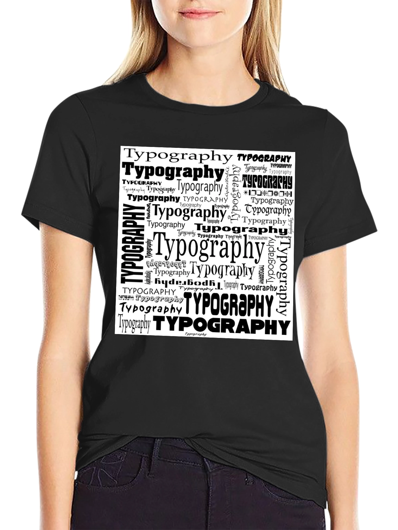 Typography Graphic Print Black T-Shirt