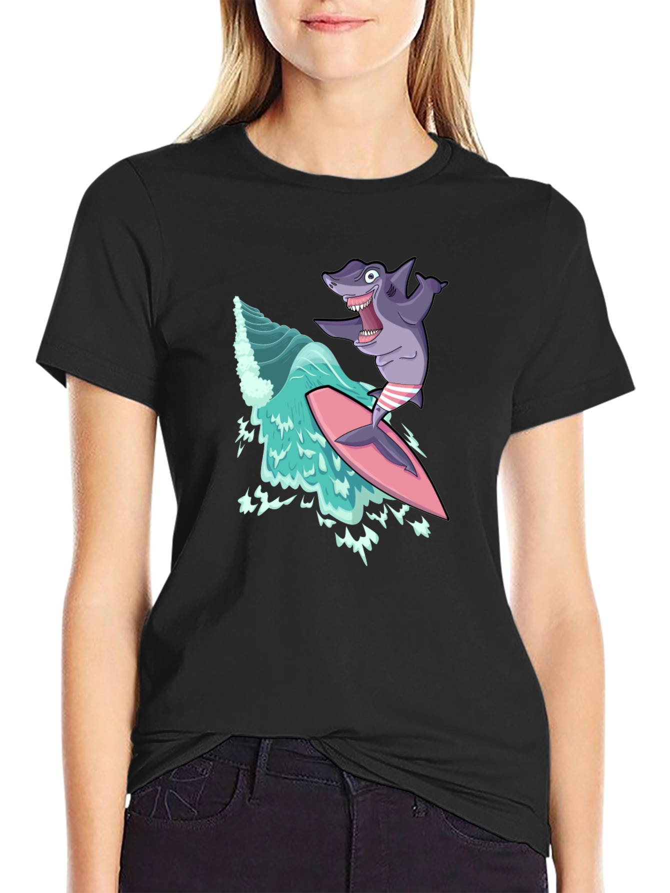 Surfing Shark Graphic Tee - Cool & Comfy
