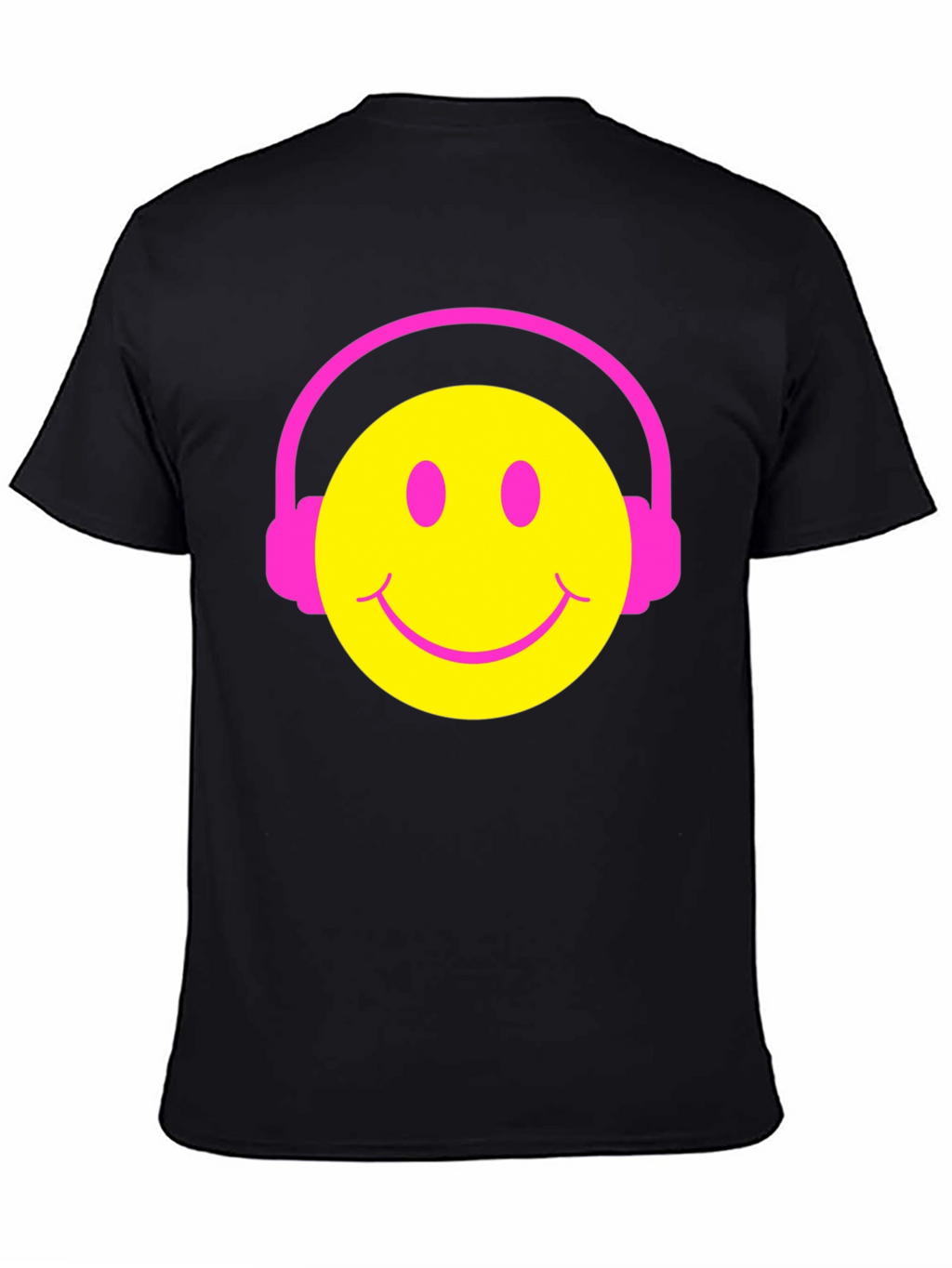 Smiley Face Headphones Graphic Tee - Black