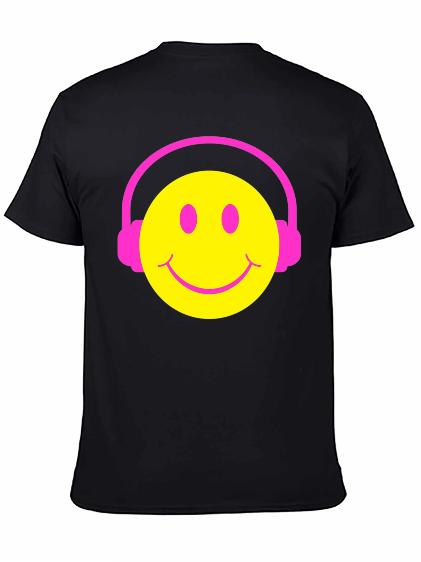 Smiley Face Headphones Graphic Tee - Black