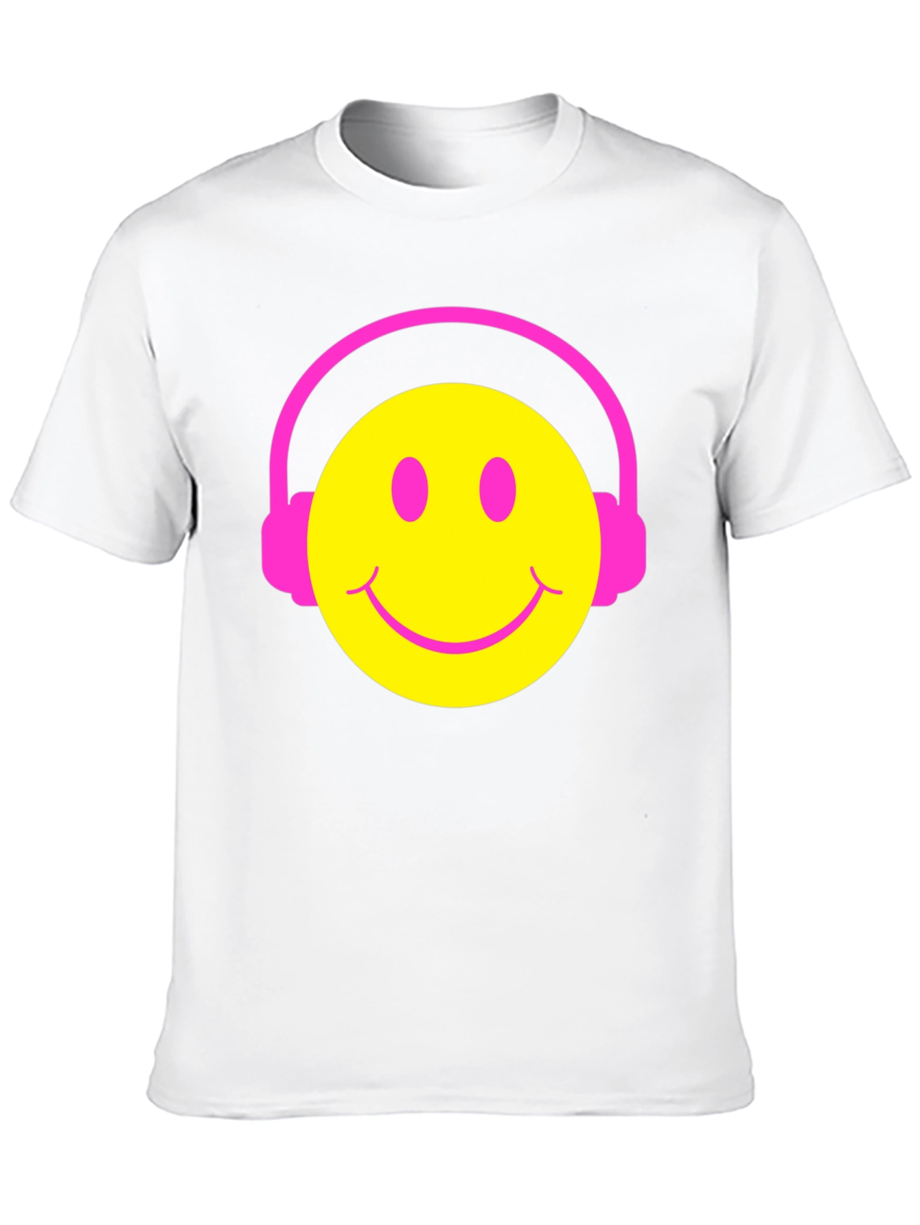 Smiley Face Headphones Graphic Tee - Black