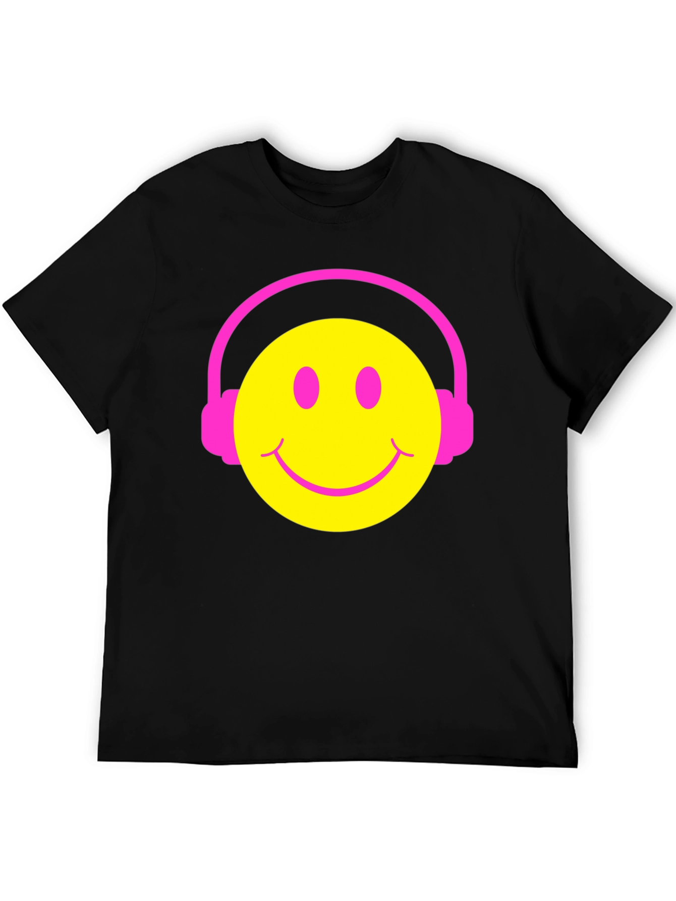 Smiley Face Headphones Graphic Tee - Black