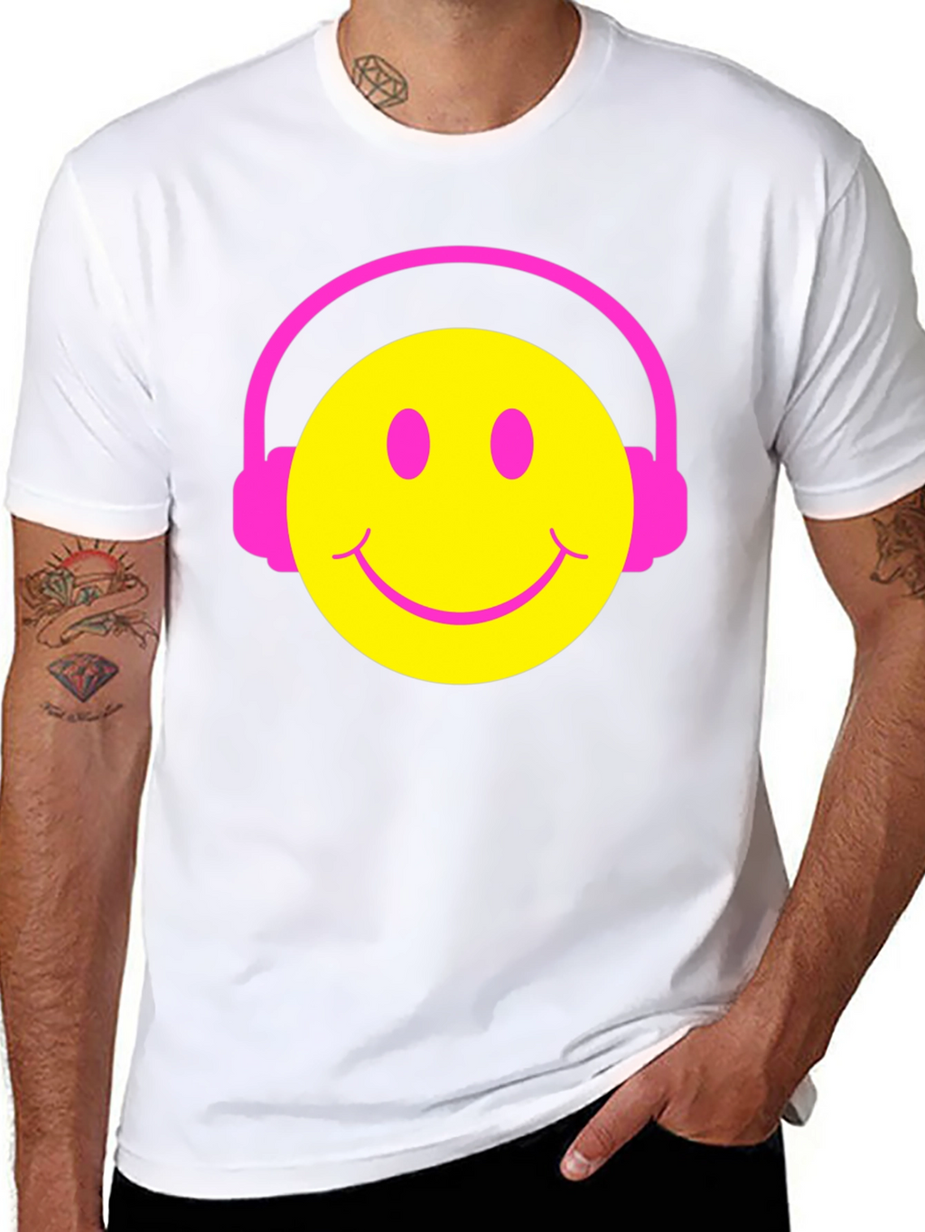 Smiley Face Headphones Graphic Tee - Black