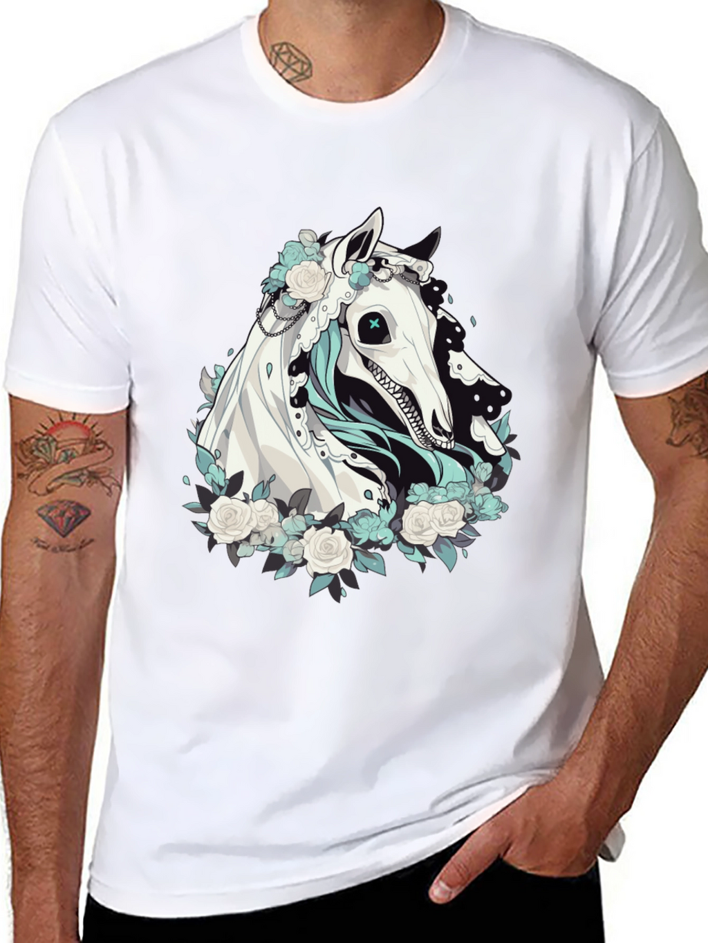 Floral Horse Graphic Tee - Black