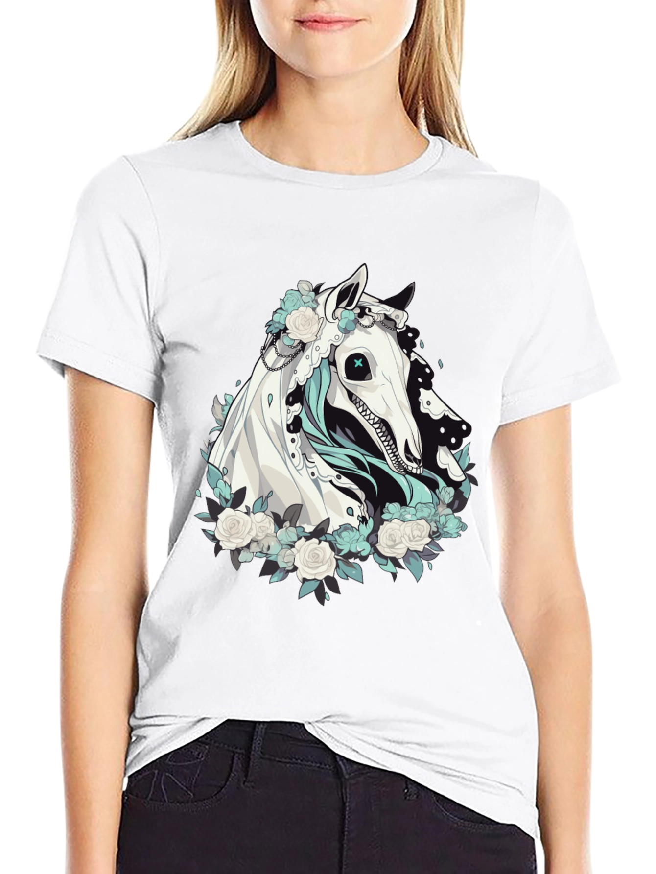 Floral Horse Graphic Tee - Black